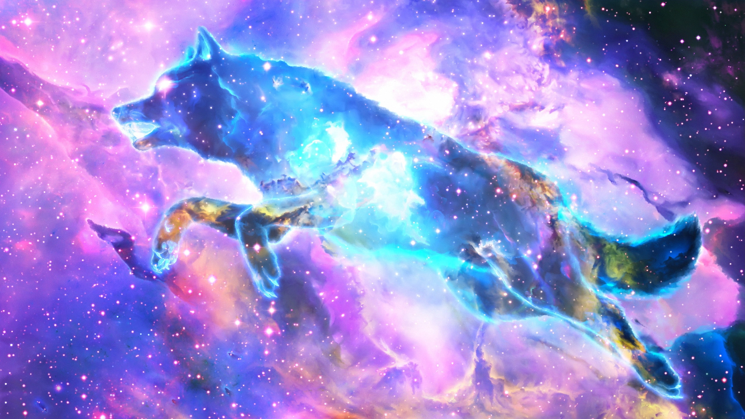 2K, Animal, Fantasy Animals, Space, Nebula, Wolf, Spirit, Stars, HD Wallpaper