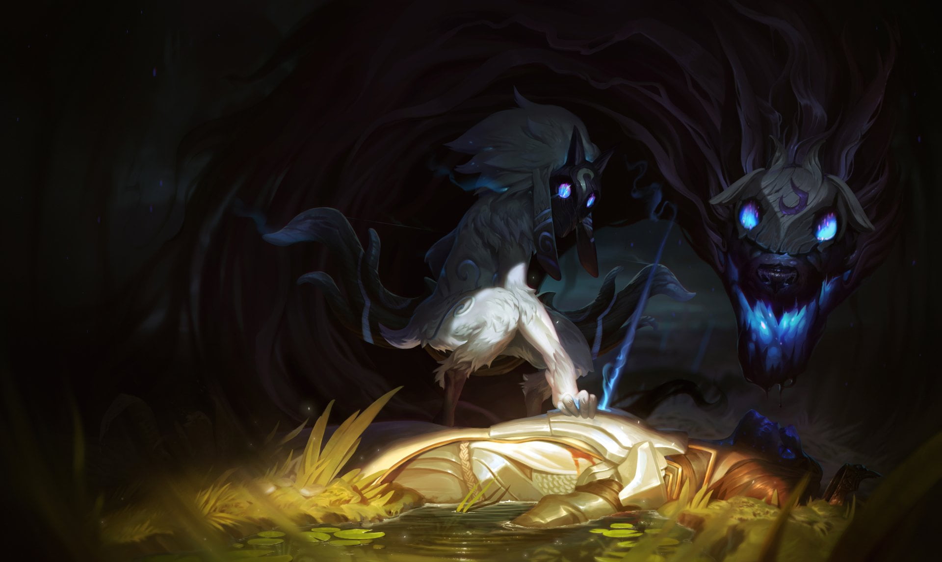 art and craft, Kindred (League of Legends), nature, legends, league, creativity, 1080P, representation, underwater, League Of Legends, abstract, digital composite, HD Wallpaper