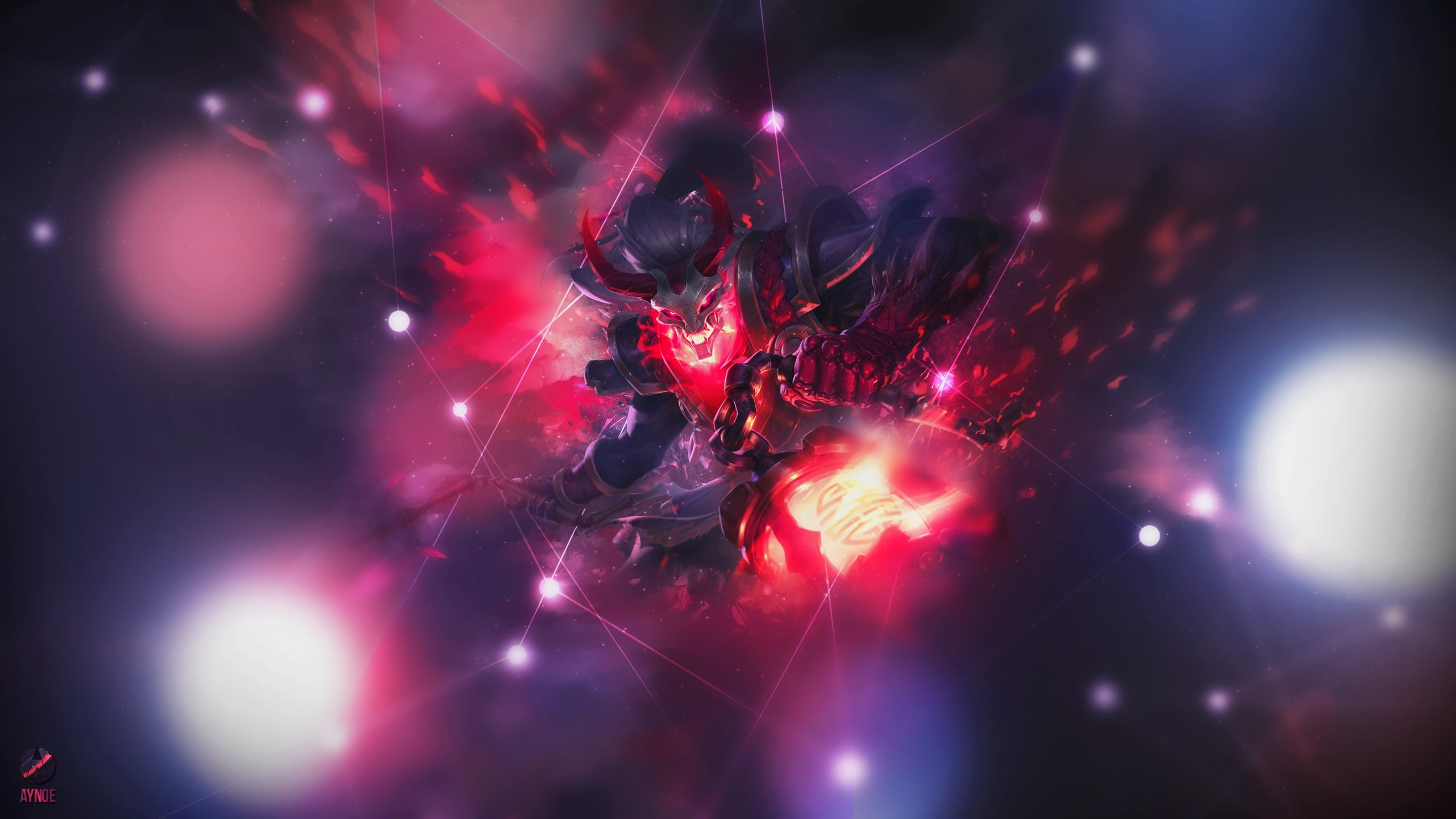 Thresh, light - natural phenomenon, illuminated, League of Legends, close-up, red, creature, selective focus, indoors, 2K, night, purple, nightlife, lighting equipment, HD Wallpaper