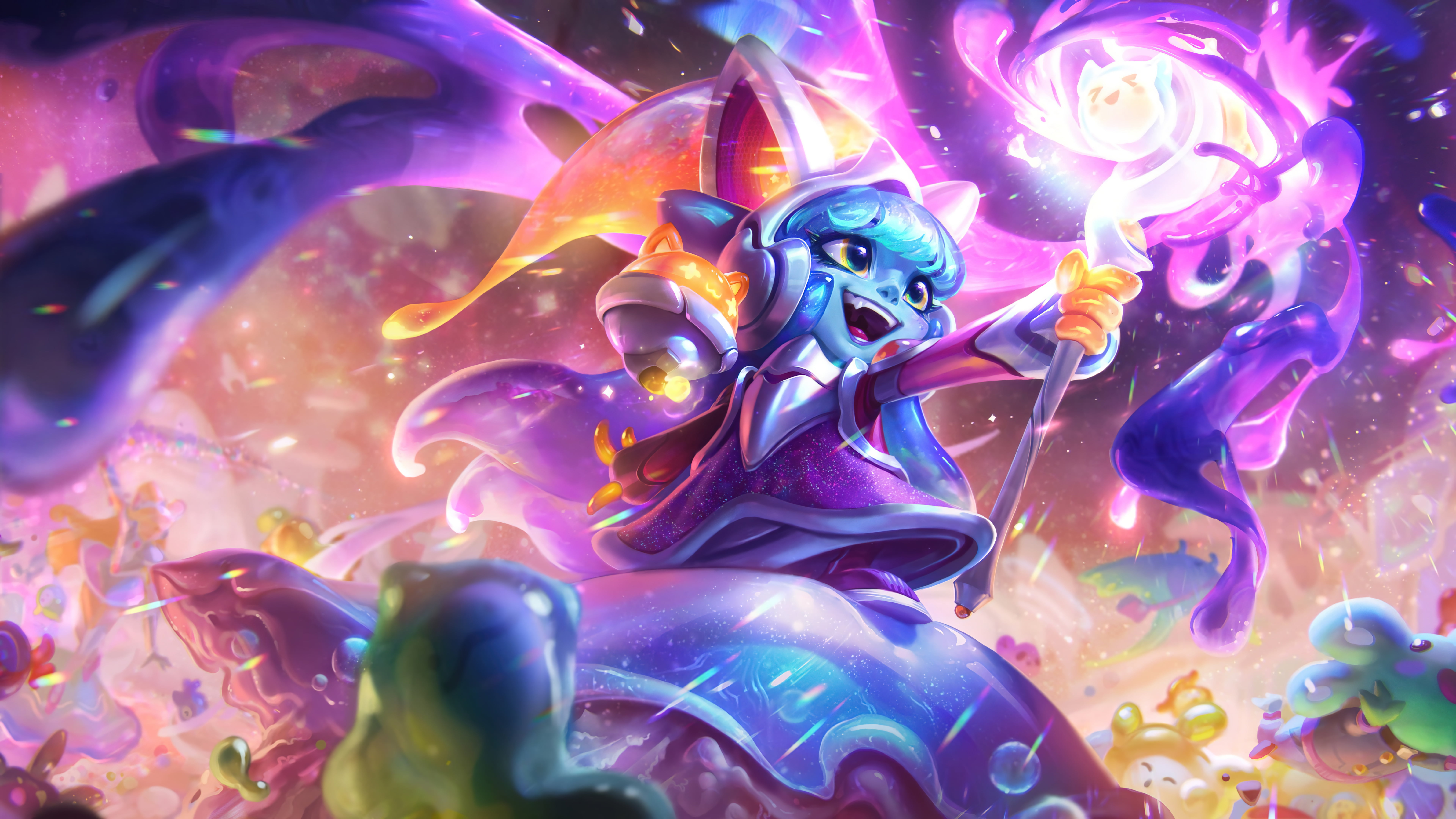 Space Groove, Riot Games, galaxy, michis, Support (League Of Legends), 4K, Yordle, cats, Lulu (League of Legends), 8K, sup, space, League of Legends, HD Wallpaper