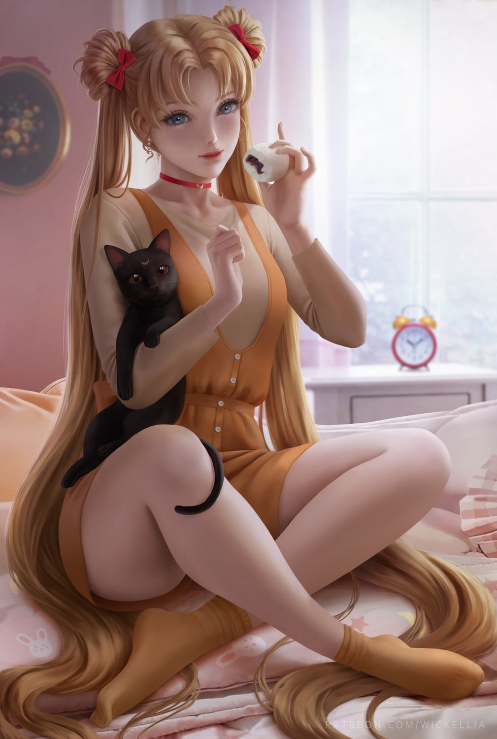 anime girls, black cats, Sailor Moon, 720P, Wickellia, fictional character, Phone HD Wallpaper