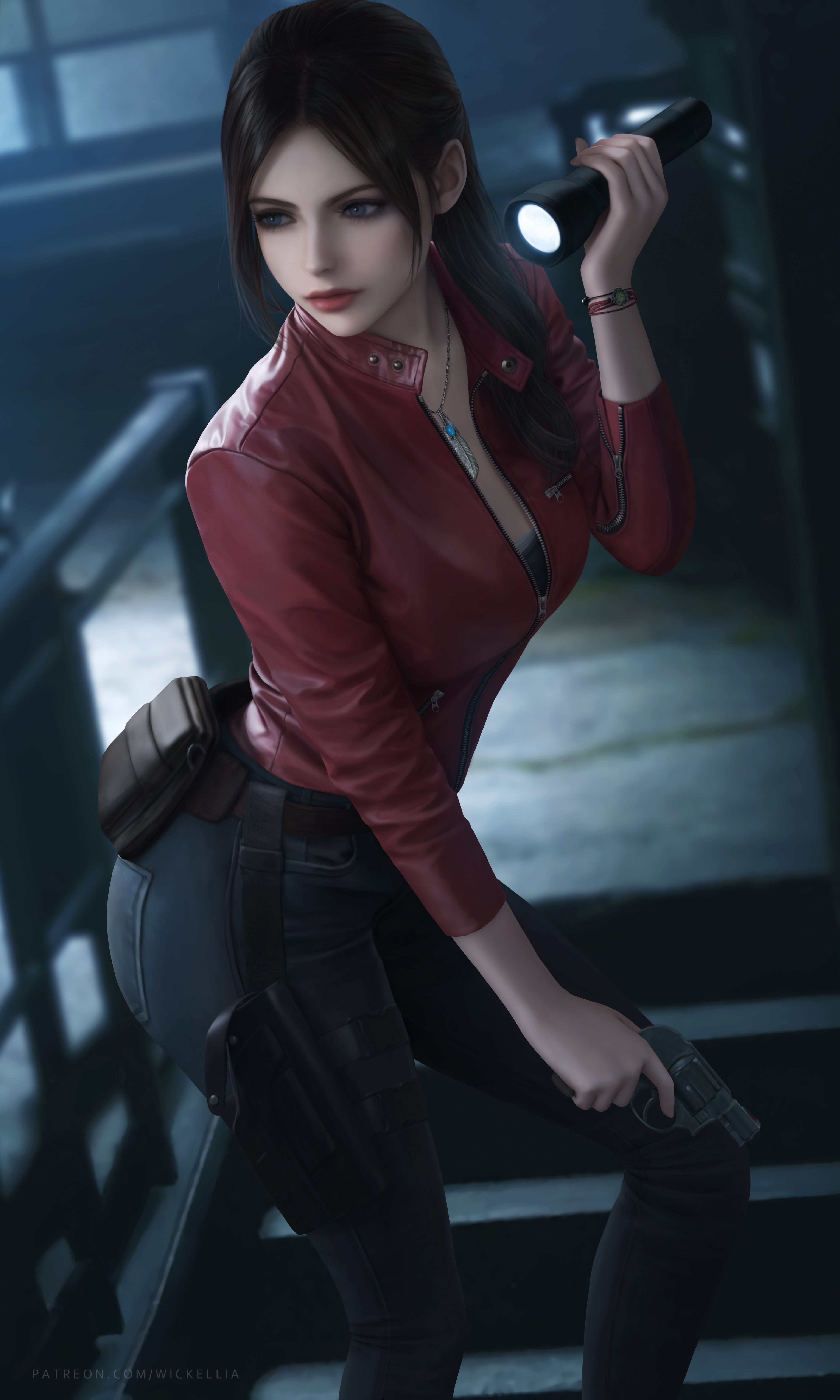 vertical, portrait display, digital art, drawing, video game characters, Resident Evil HD Remaster, video games, 5K, artwork, fan art, gun, video game girls, Phone HD Wallpaper