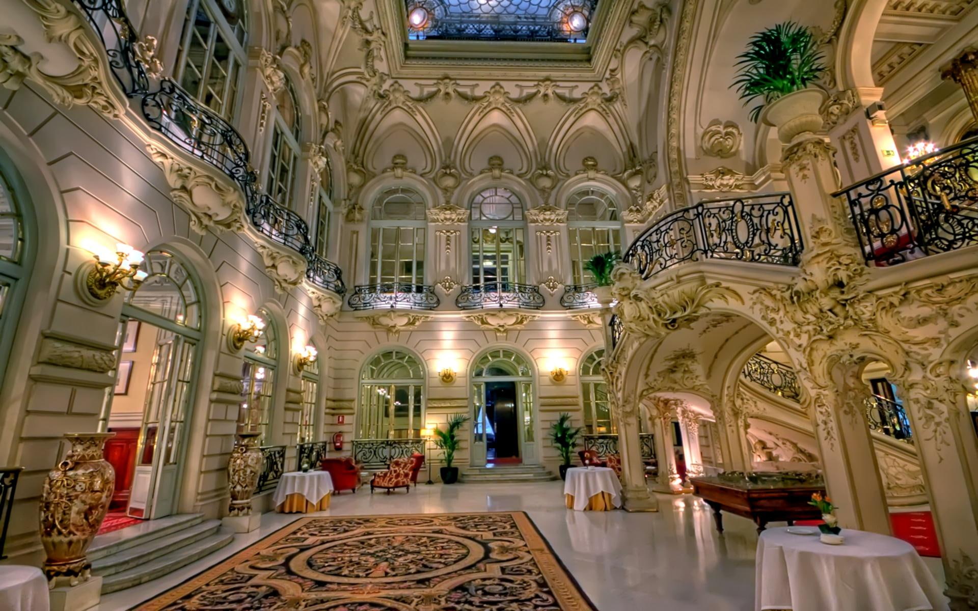 chairs, hall, vase, carpet, tables, 1080P, opera, gallery, animals, lights, flowers, HD Wallpaper