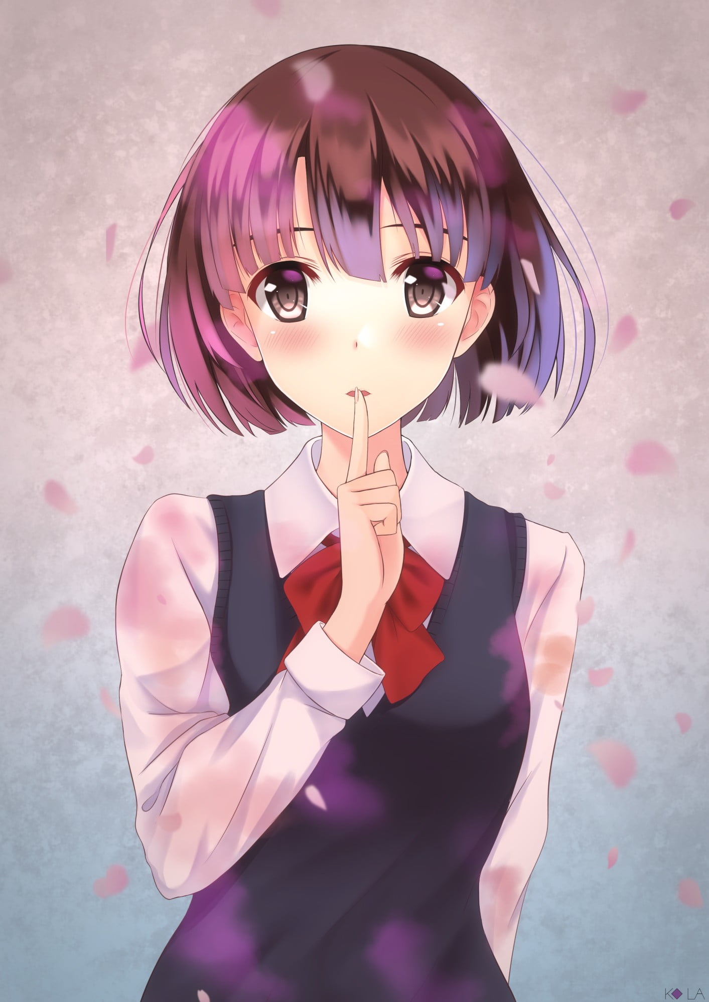 pink color, front view, young women, women, young adult, adult, eyeglasses, looking at camera, contemplation, Kuzu no Honkai, purple, beauty, waist up, Phone HD Wallpaper
