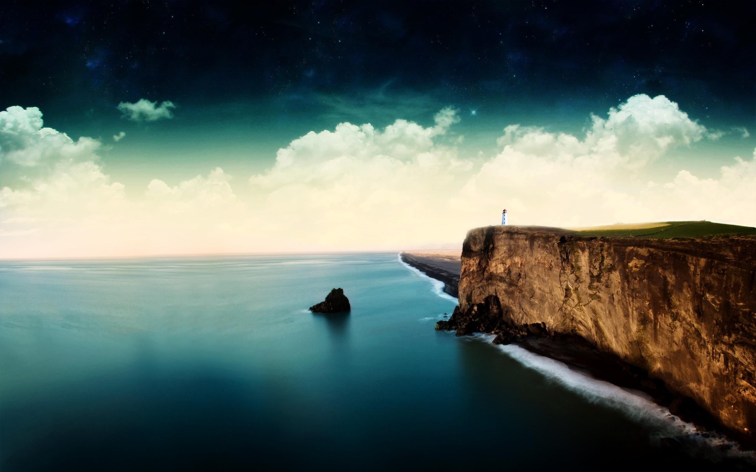 cliff, lighthouse, water, solid, horizon over water, outdoors, clouds, beach, beauty in nature, scenics - nature, rock, brown, nature, land, no people, HD Wallpaper
