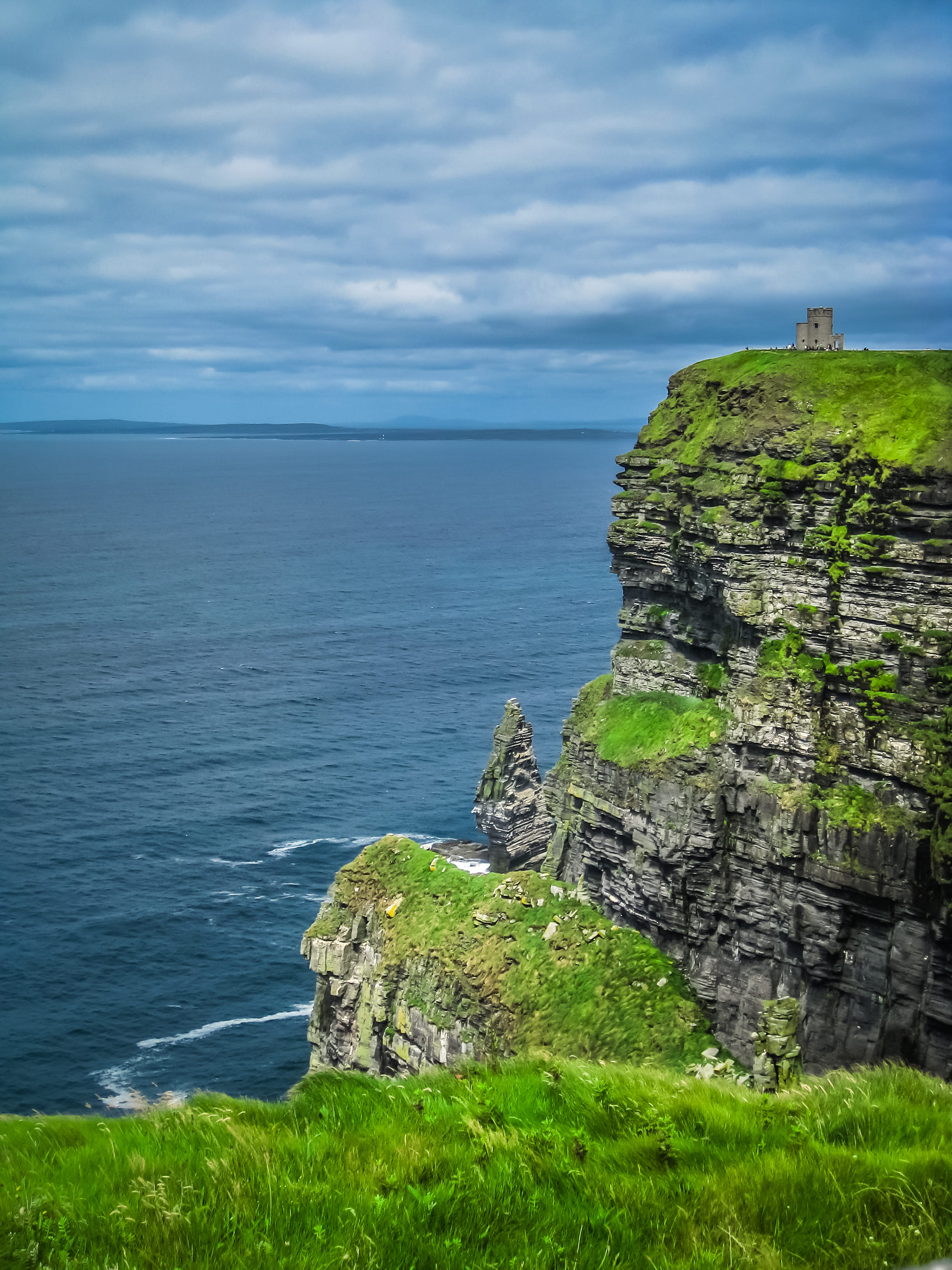 land, landscape, rock, tranquil scene, nature, no people, water, day, tranquility, cloud - sky, horizon over water, grass, sea, non-urban scene, cliffs moher, Phone HD Wallpaper