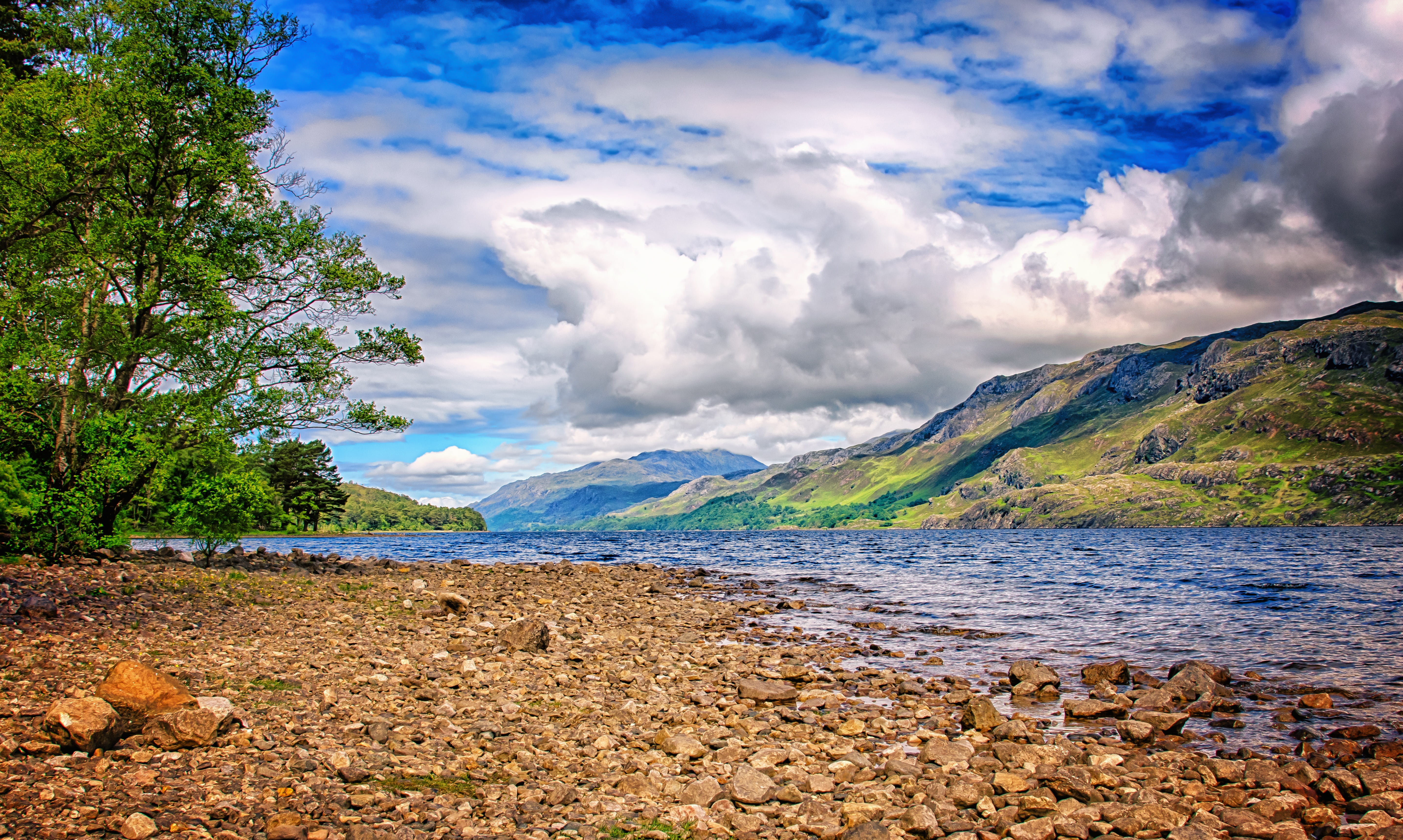 plant, cool, tranquility, current, idyllic, mountain, outdoors, stones, environment, blue, scenics, natural water, sky, waters, rest, tree, bank, 5K, land, HD Wallpaper
