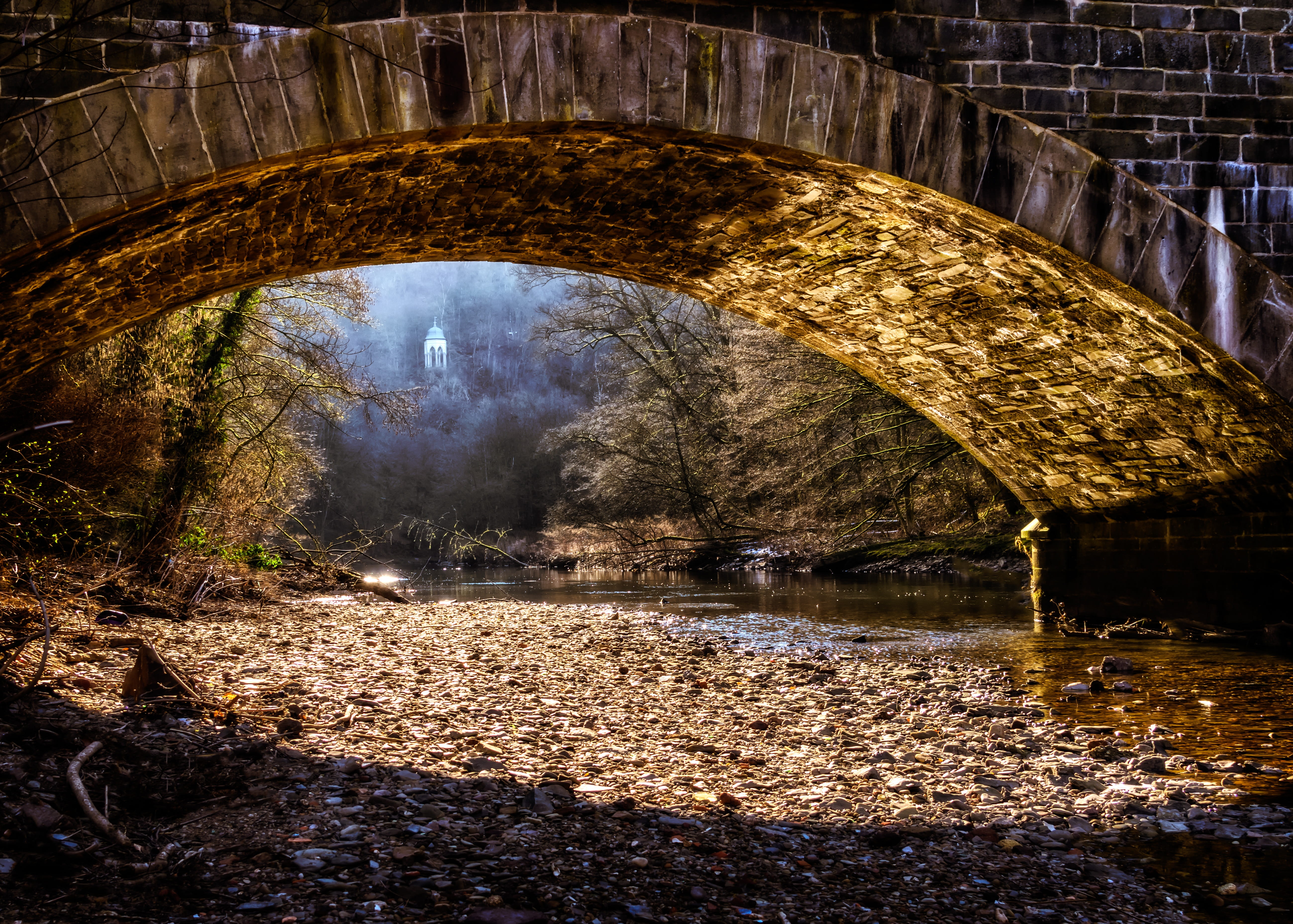 river, tranquility, stones, bridge, no people, sun, reflection, building, cloud - sky, architecture, back light, concrete, rays, wupper, waters, bank, water, HD Wallpaper