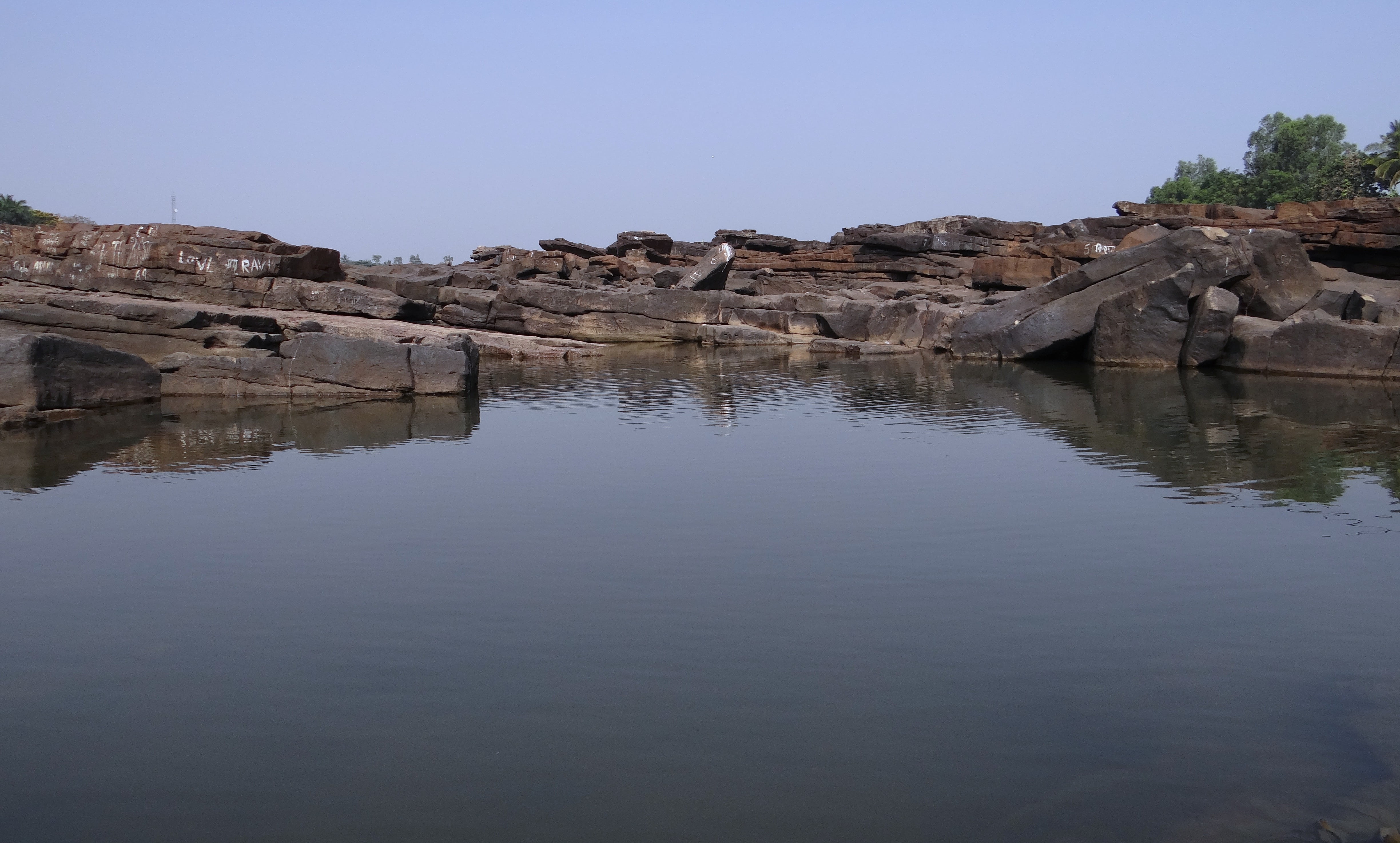 no people, sky, rocks, 4K, river, nature, gokak falls, rock, ghataprabha, travel destinations, beauty in nature, scenics - nature, clear sky, copy space, HD Wallpaper