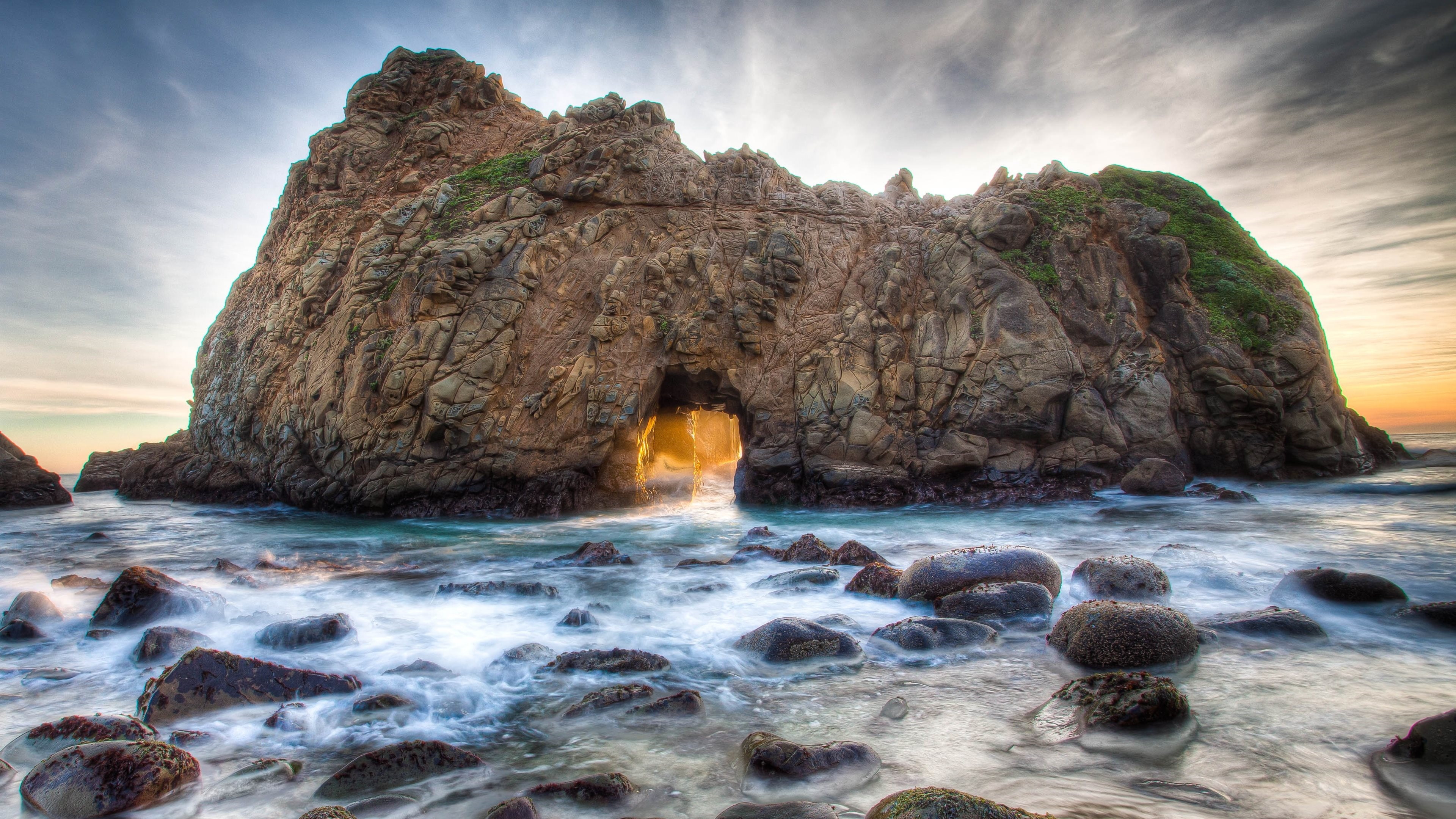 4K, julia pfeiffer burns state park, natural arch, beach, pfeiffer beach, big sur, state park, arch, rock formation, keyhole arch, pfeiffer big sur state, HD Wallpaper