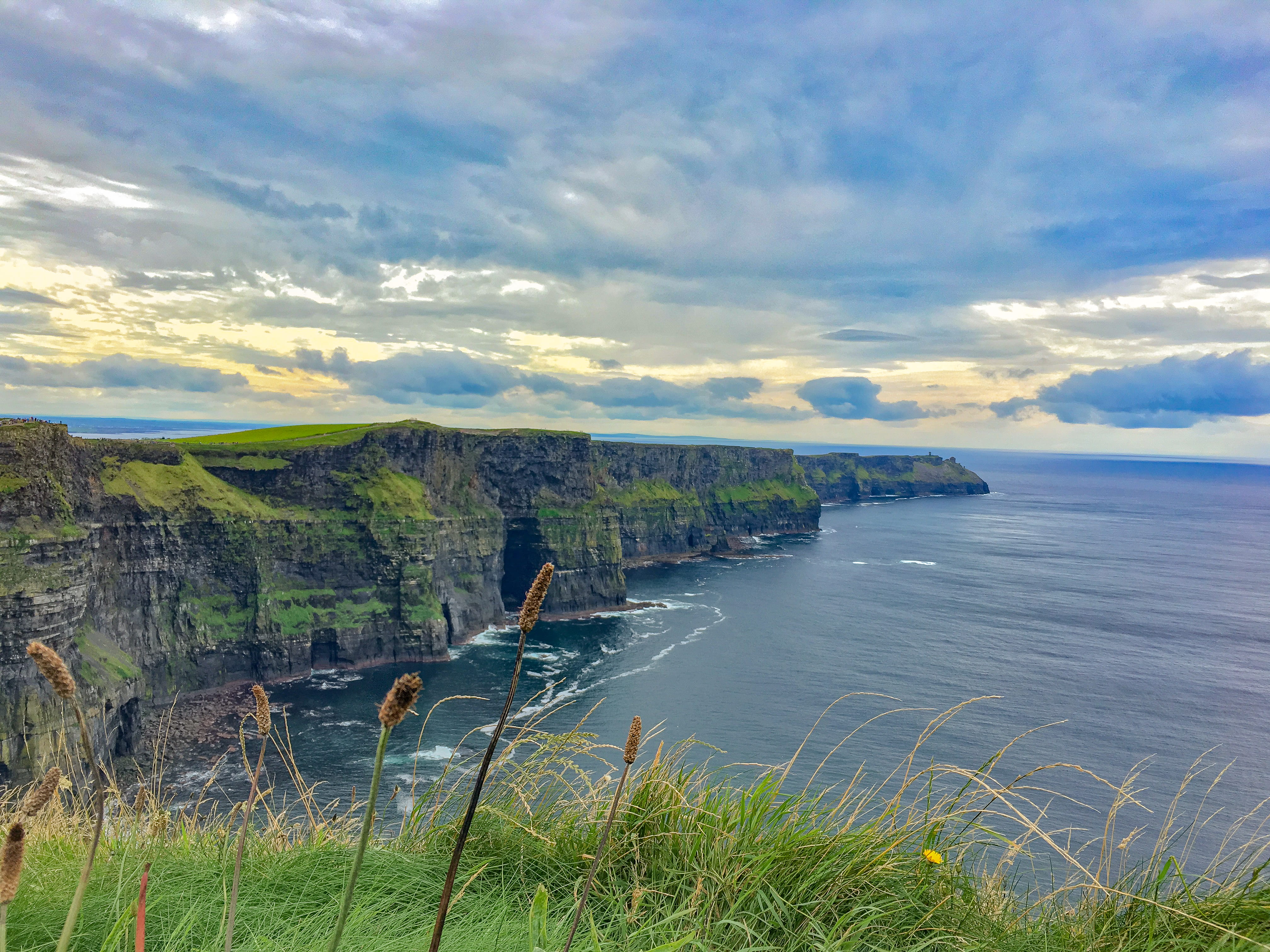 daytime, ireland, outdoors, tranquility, shore line, idyllic, plant, sky, cloudy, burren way, environment, cloud - sky, landscape, land, sea, sunset, sea side, HD Wallpaper