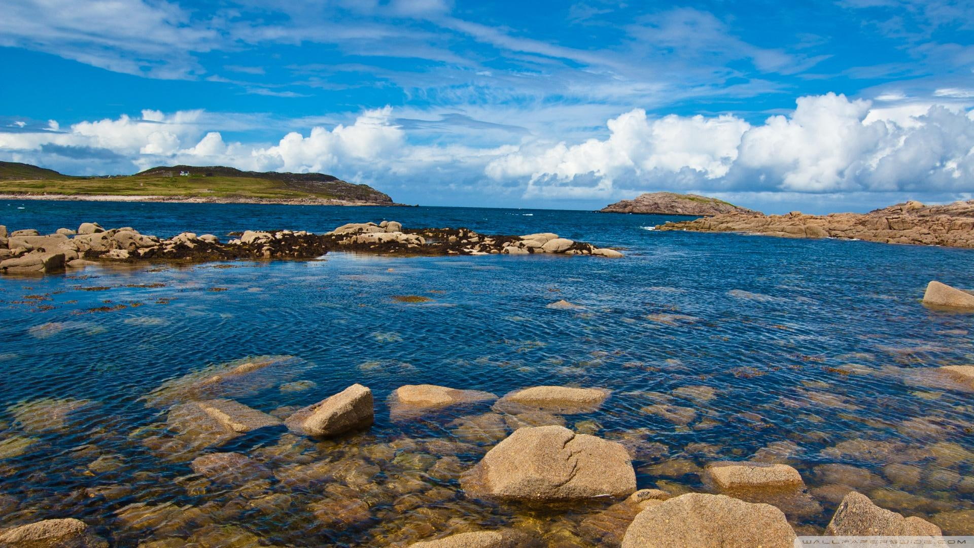 1080P, coast, nature and landscapes, island, atlantic, ocean, isl, cruit, rocks, irel, clouds, HD Wallpaper