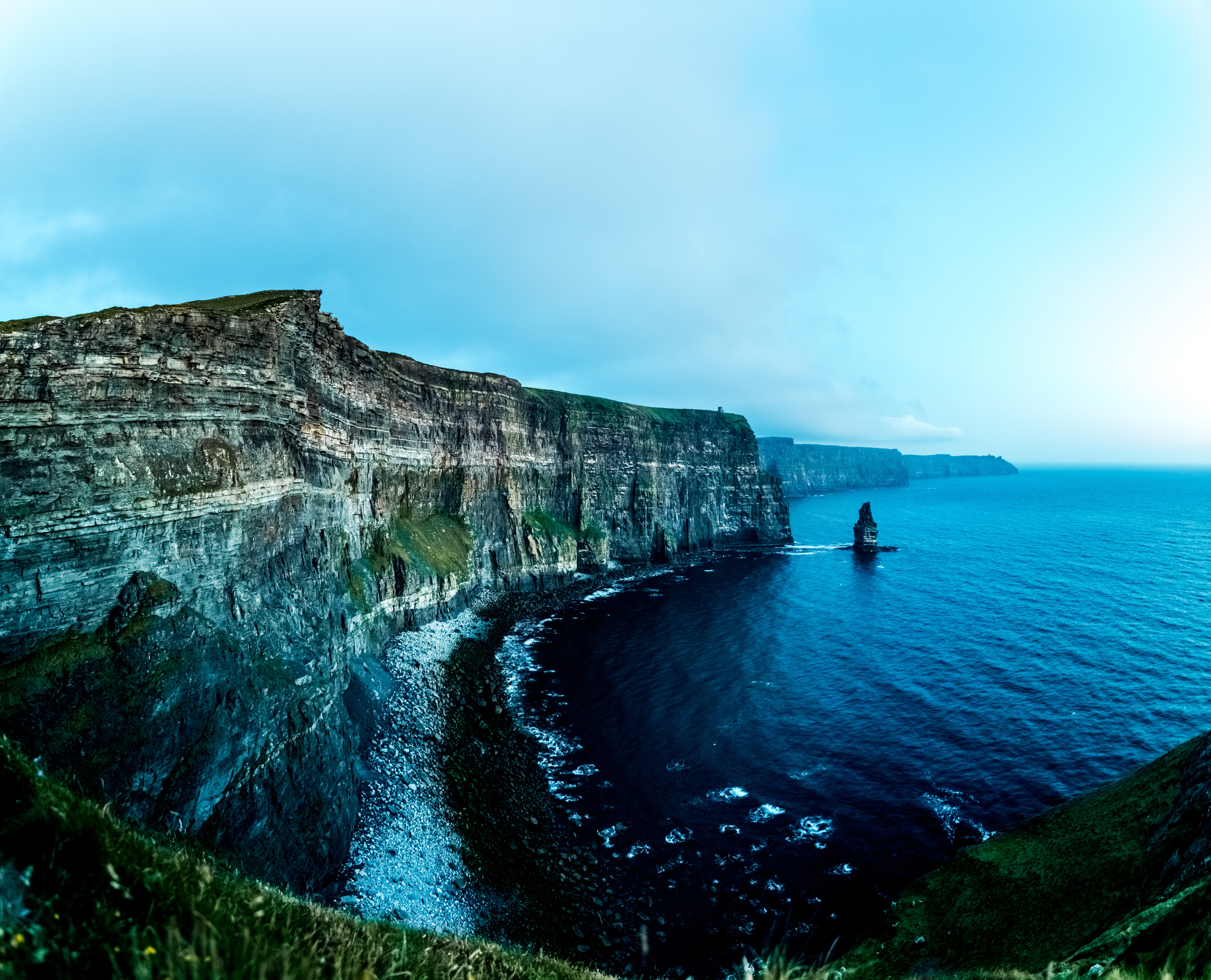 land, wave, sea, liscannor, outdoors, mountain, rock, shore, non-urban scene, coastline, scenics, tourist, gray, blue, vacations, rocks, europe, journey, HD Wallpaper