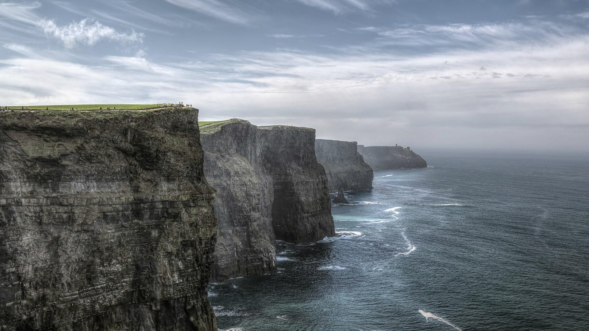 cliff, eroded, solid, tranquil scene, ocean, cloud, land, coast, cape, beauty in nature, outdoors, headland, scenics - nature, ireland, coastline, beach, HD Wallpaper