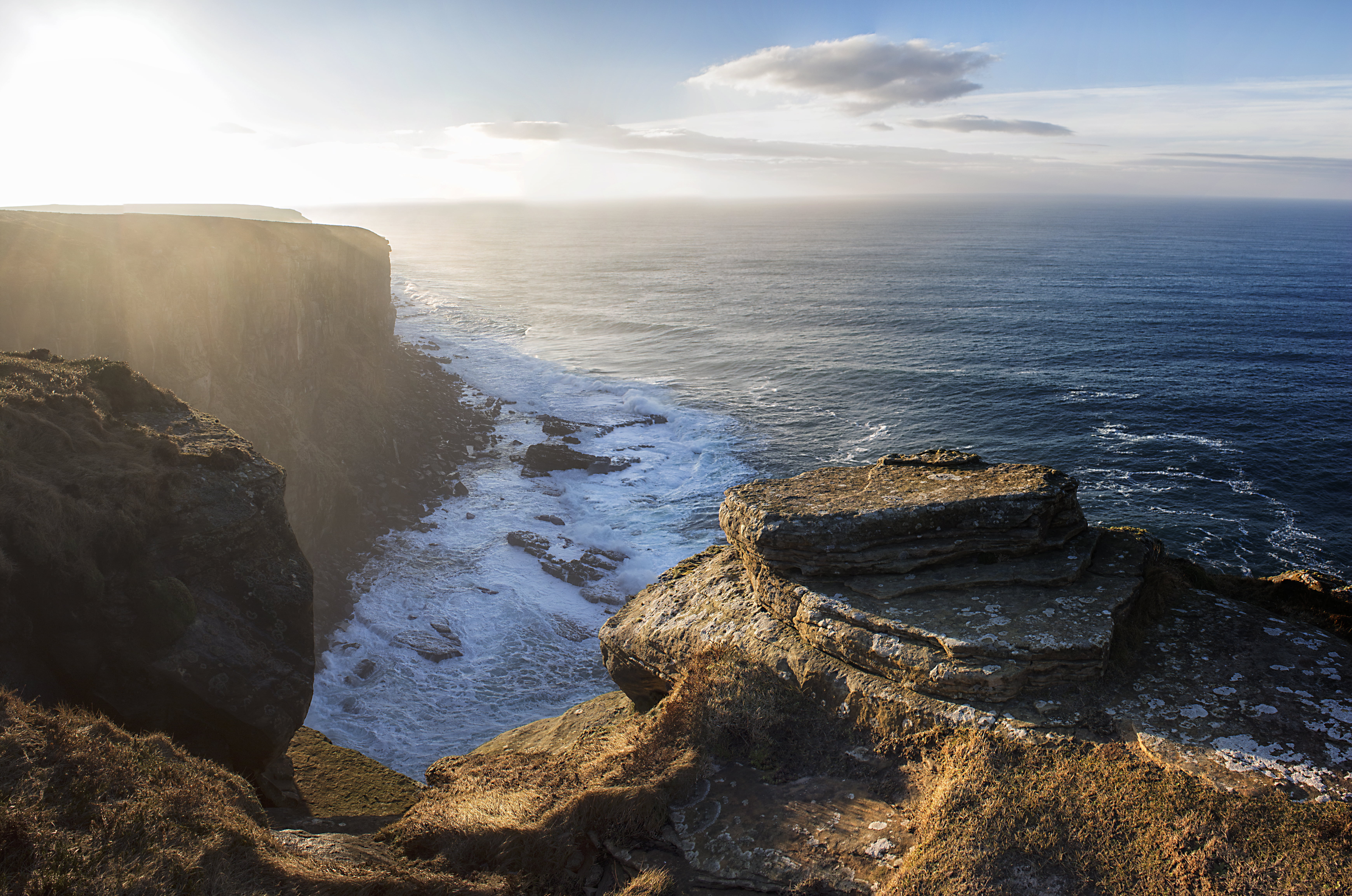 beach, Highlands, Scotland, john ogroats, cliff, rocky, Thurso, sunrise, landscape, sea, scenics, rock - Object, nature, Dunnet Head, 5K, atlantic Ocean, HD Wallpaper
