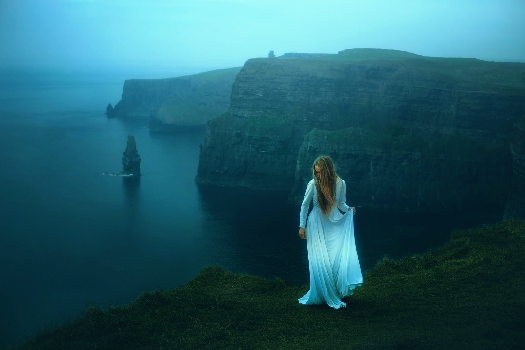 tranquility, rock formation, women, water, TJ Drysdale, tranquil scene, real people, hairstyle, outdoors, girl, rock, beauty in nature, rock - object, lifestyles, HD Wallpaper