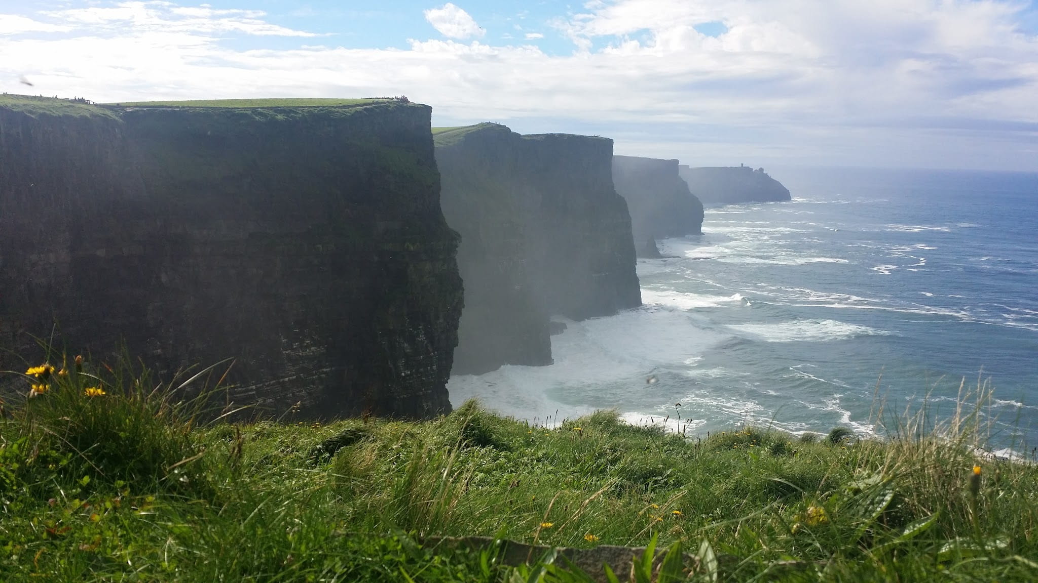 near, nature, coast, 1080P, outdoors, sea, moher, blue sky, body of water, tourism, cliffs, landscape, solid, cliff, blue, atlantic, rock, beach, cloud - sky, HD Wallpaper