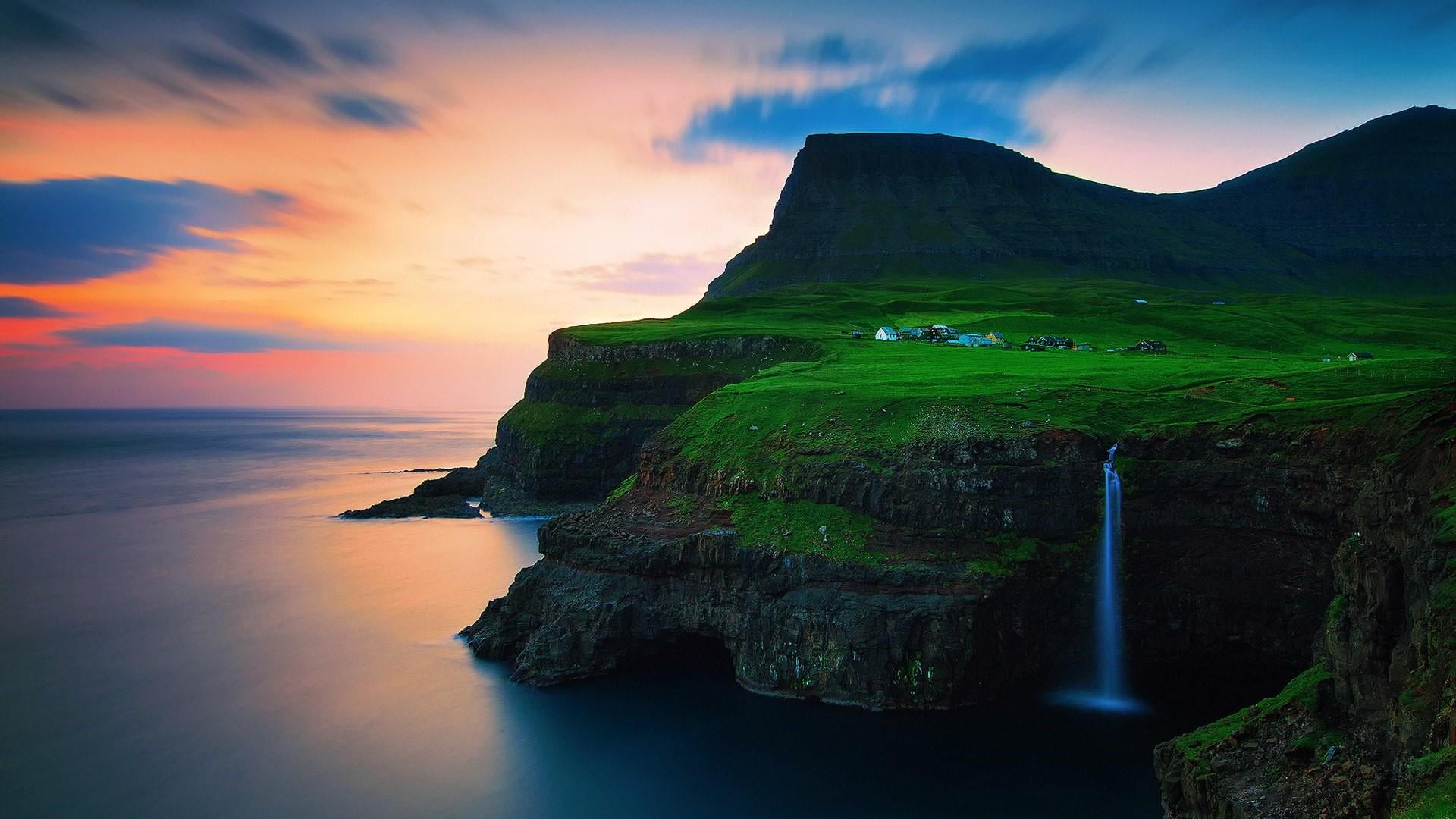 faroe islands, headland, dawn, stack rock, idyllic, water, tranquility, coast, vagar, bay, beach, 1080P, cloud - sky, land, horizon, beauty in nature, HD Wallpaper