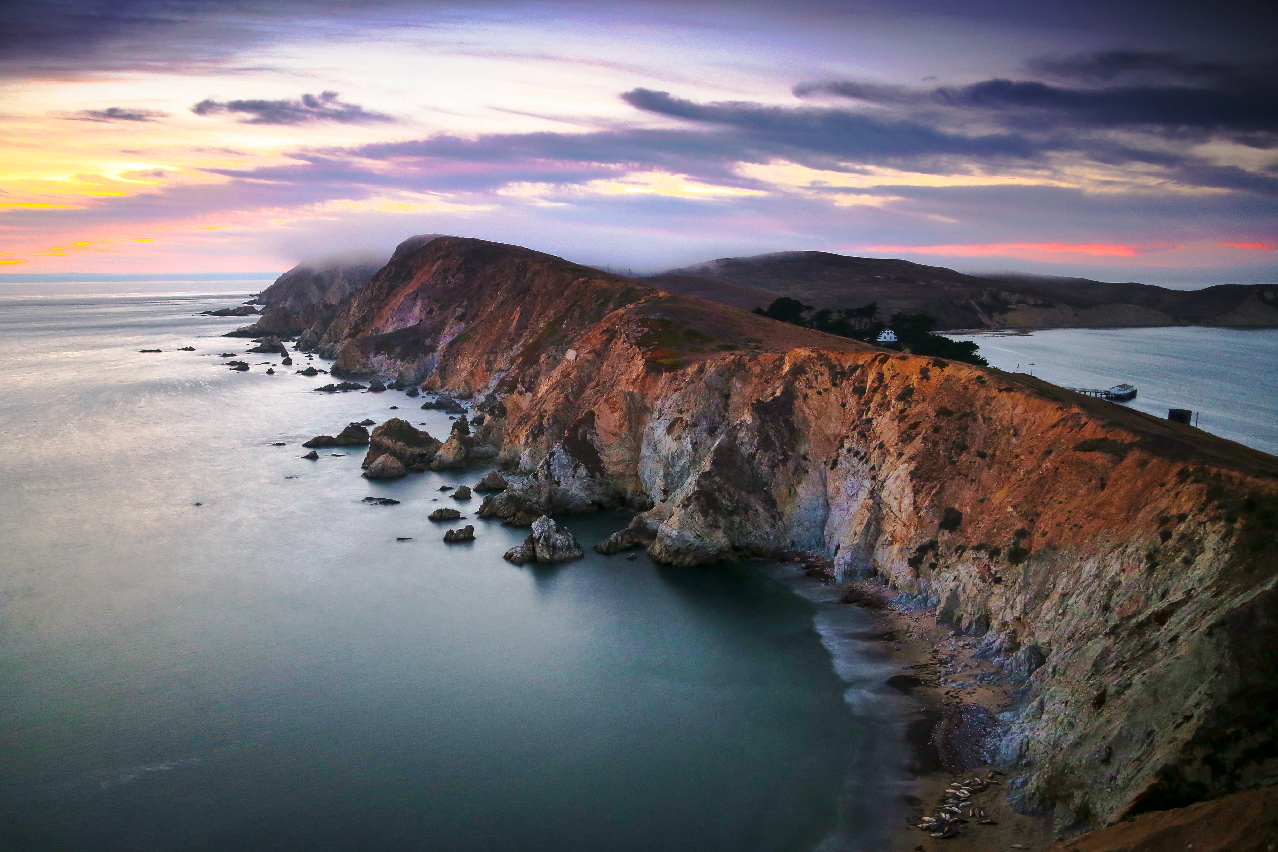 sea cliff, Drakes Bay, Canon 6d, headlands, 4K, scenics, water, Bay Area, nature, sunset, rock - Object, Reyes  Point, beach, Point  Reyes  National  Seashore, HD Wallpaper