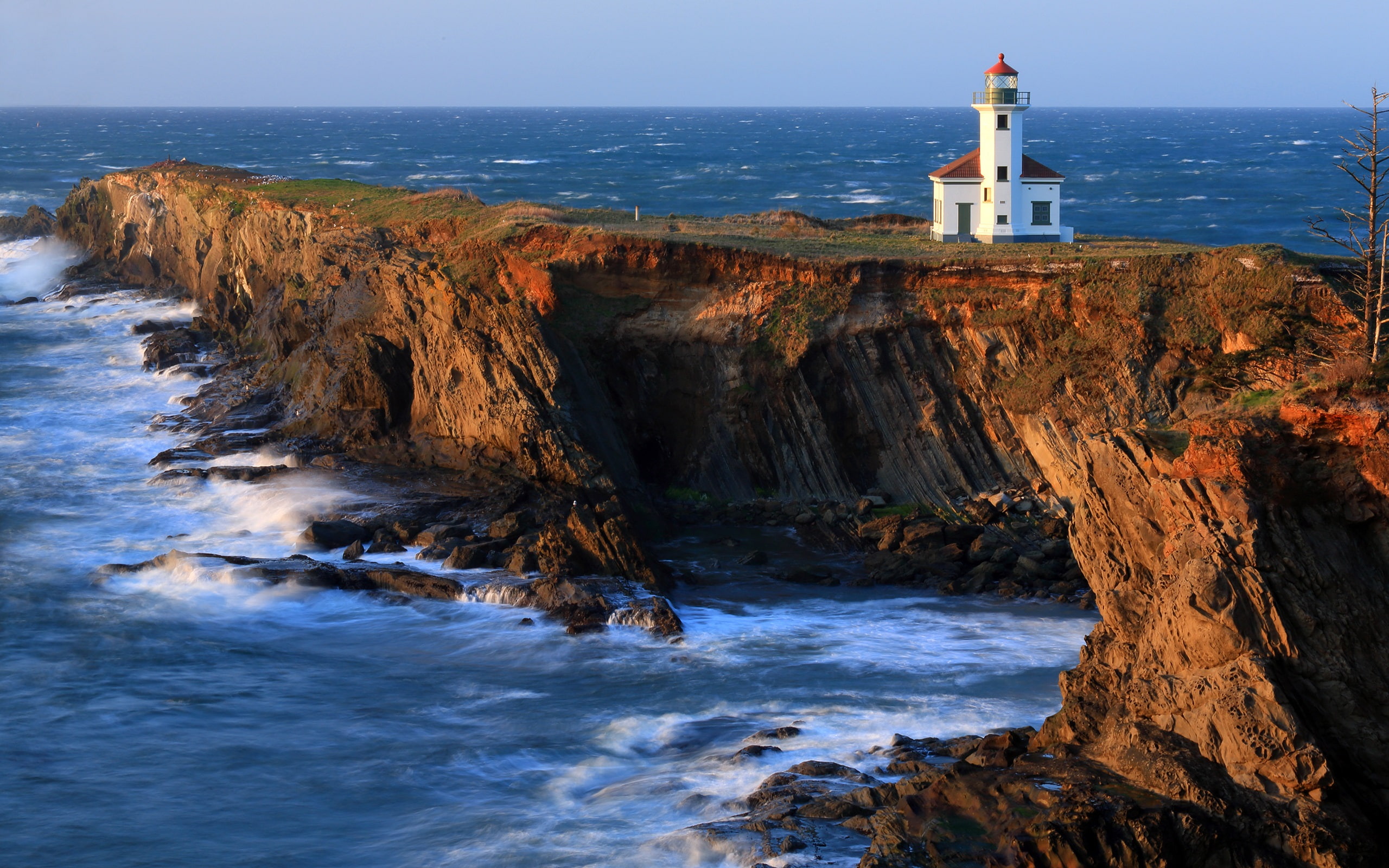 beside, house, ocean, cliff, Cape, Pacific, 2K, Beach, Coast, Cliffs, light, Lighthouse, Arago, white, HD Wallpaper