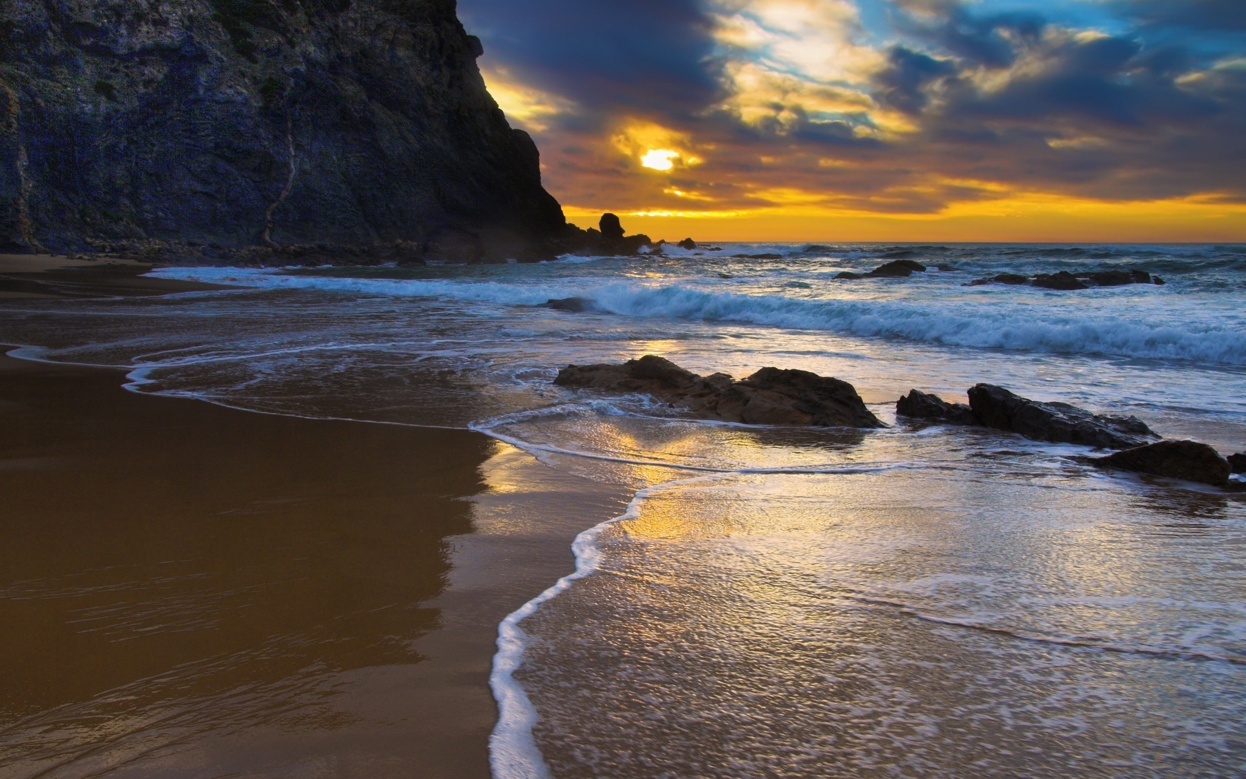 cloud - sky, sea, land, rock, tranquil scene, scenics - nature, horizon over water, water, no people, waves, rock formation, coast, wave, rock - object, HD Wallpaper