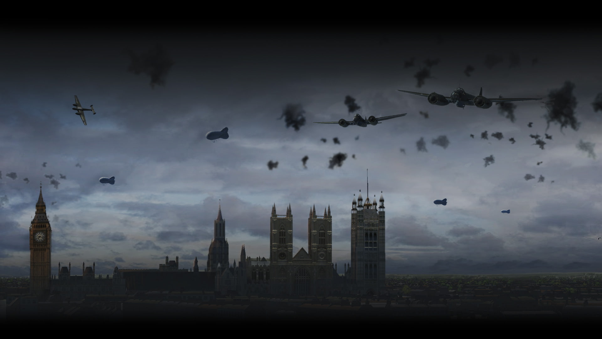 bird, military aircraft, silhouette, spire, vertebrate, video games, no people, IL-2 Cliffs Of Dover, animal wildlife, clouds, built structure, London, HD Wallpaper