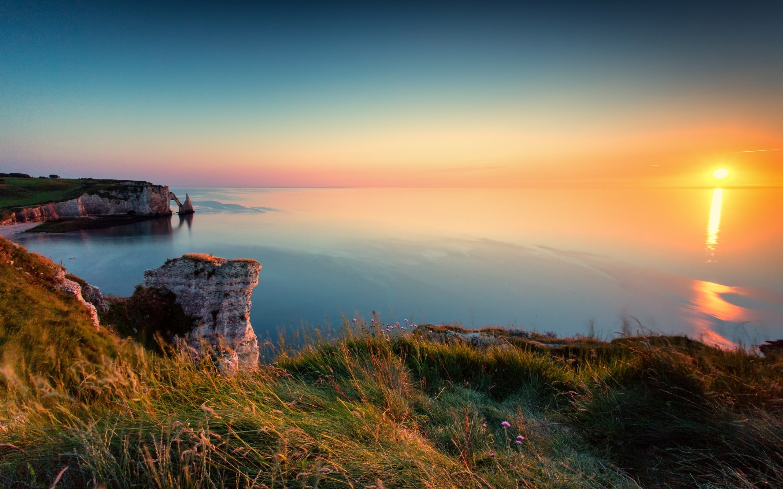 Sea, Coast, 2K, Sunset, Cliffs, Etretat, France, HD Wallpaper