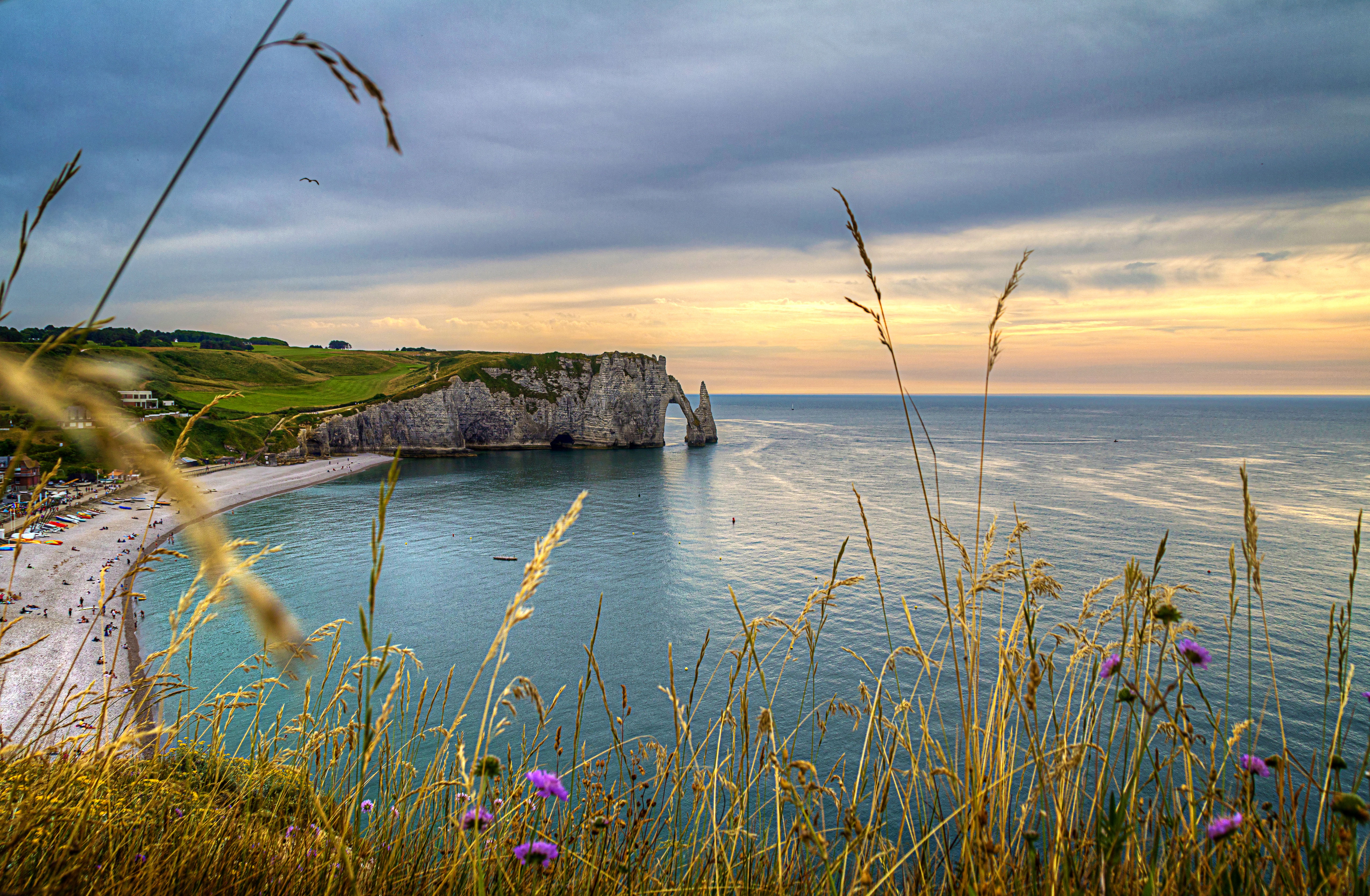 cliff, clouds, cumulus clouds, 4K, CANON  EOS  600D, beach, cumulus, NORMANDIE, shore, NORMANDY, ETRETAT, HD Wallpaper