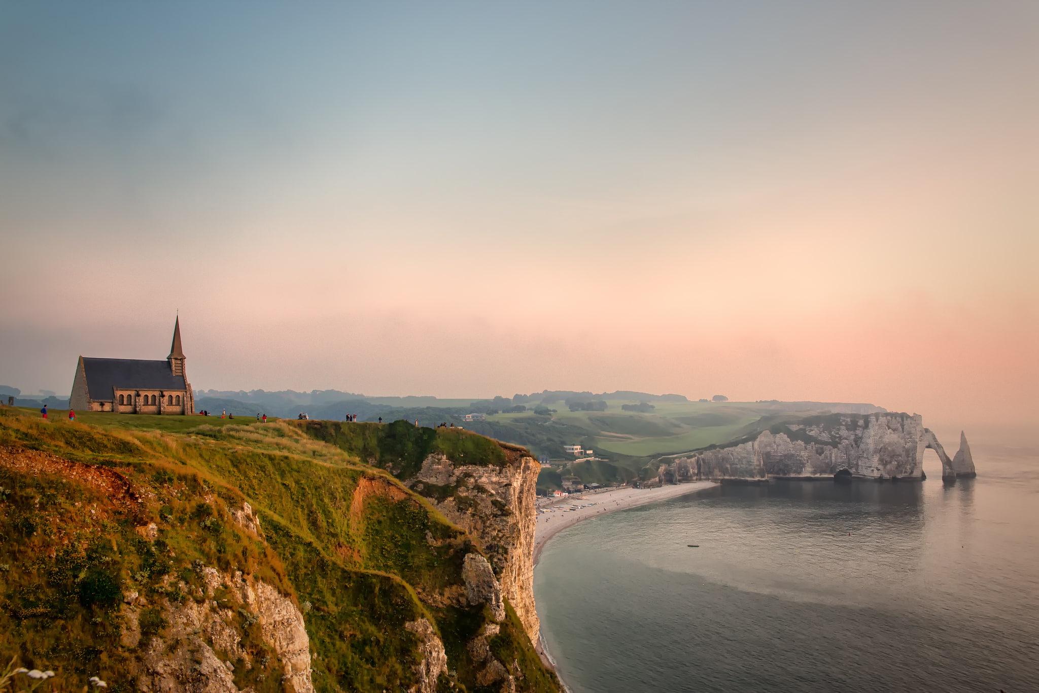 The Channel, France, 1080P, Pas-de-Ko, Church, rocks, Etretat, Étretat, coast, English Channel, Limestone coast, Country of Caux, HD Wallpaper