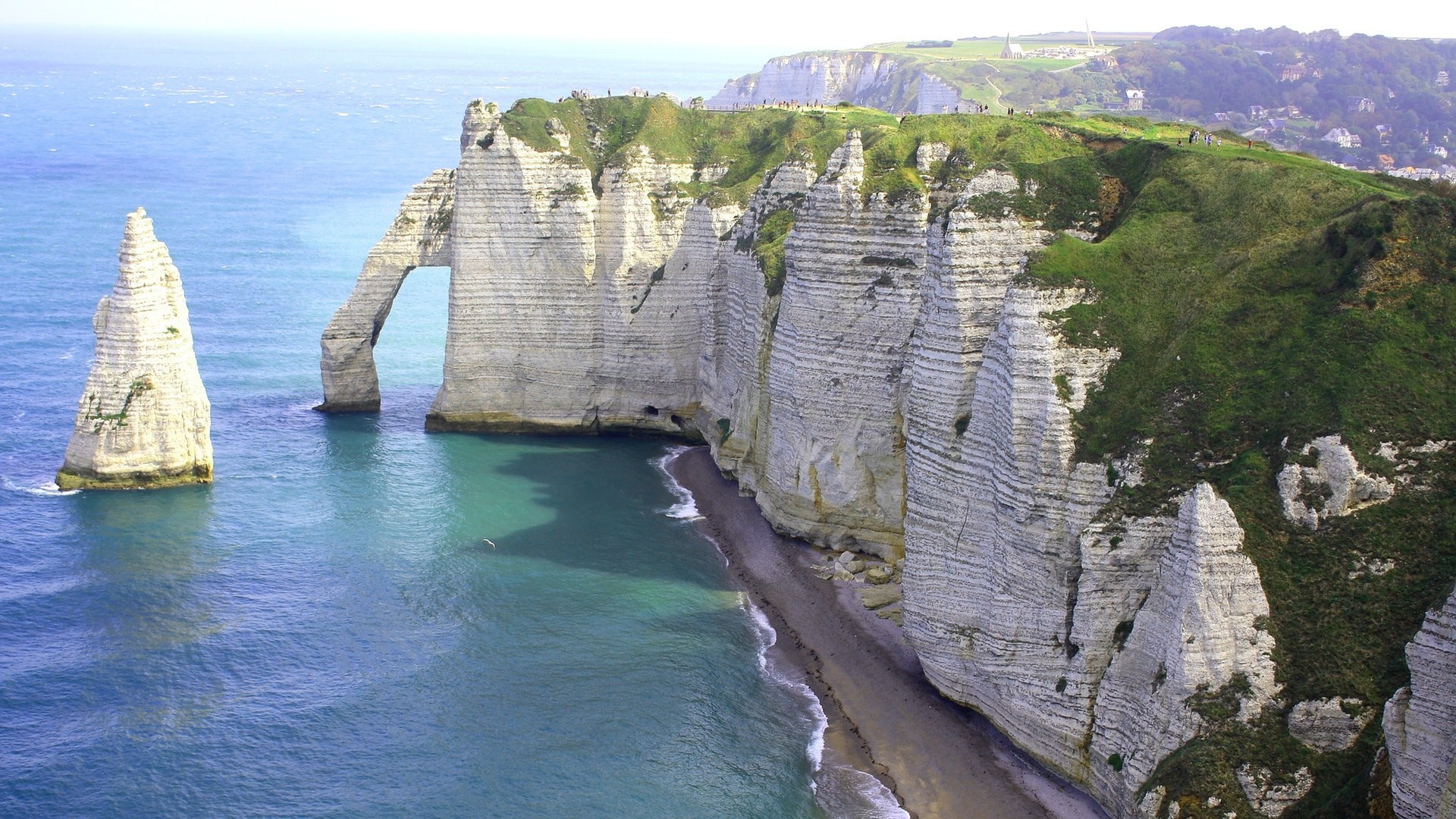cliff of aval, etretat, aval cliff, natural arch, porte daval, normandy, cliff, sea stack, rock formation, rocks, europe, seastack, 1080P, la manche, france, HD Wallpaper