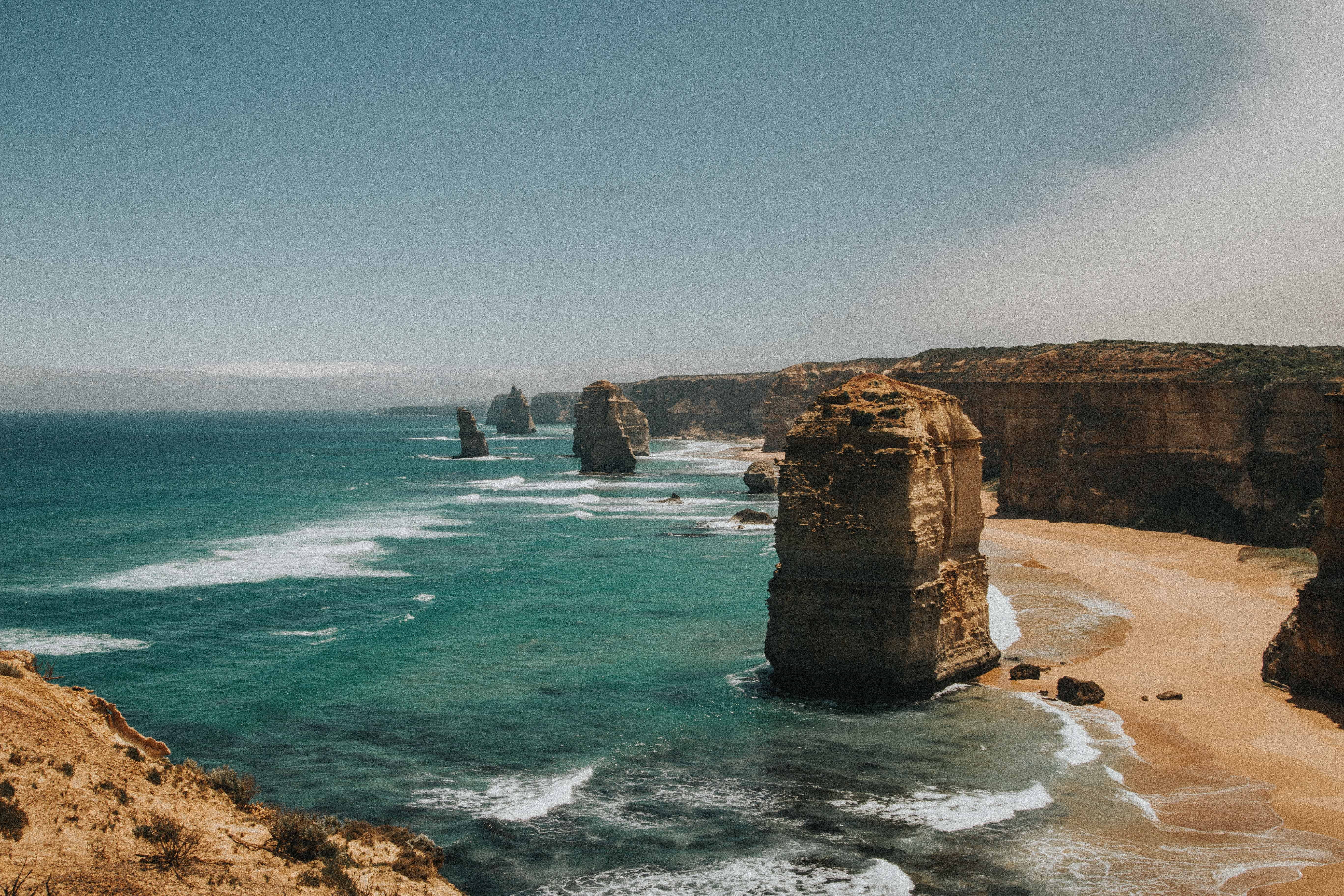 apostle, shore, formation, 12 apostle, australia, rock - Object, landscape, beach, wave, victoria - Australia, port Campbell National Park, ocean, uSA, HD Wallpaper