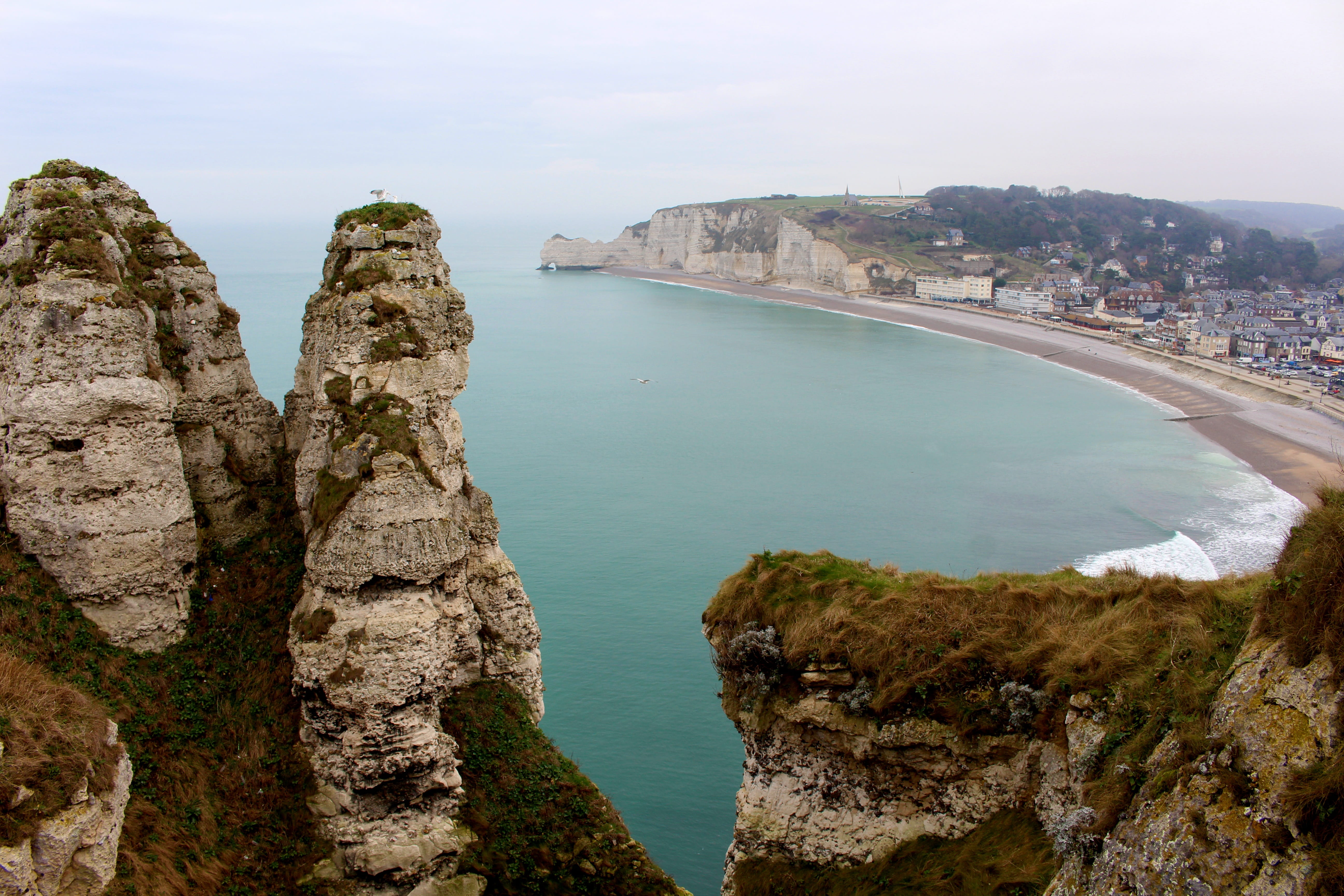 view, atmospheric, rock formation, France, holiday, eroded, beach, outlook, romantic, travel, booked, scenics - nature, back light, steep, day, gull, tranquility, HD Wallpaper