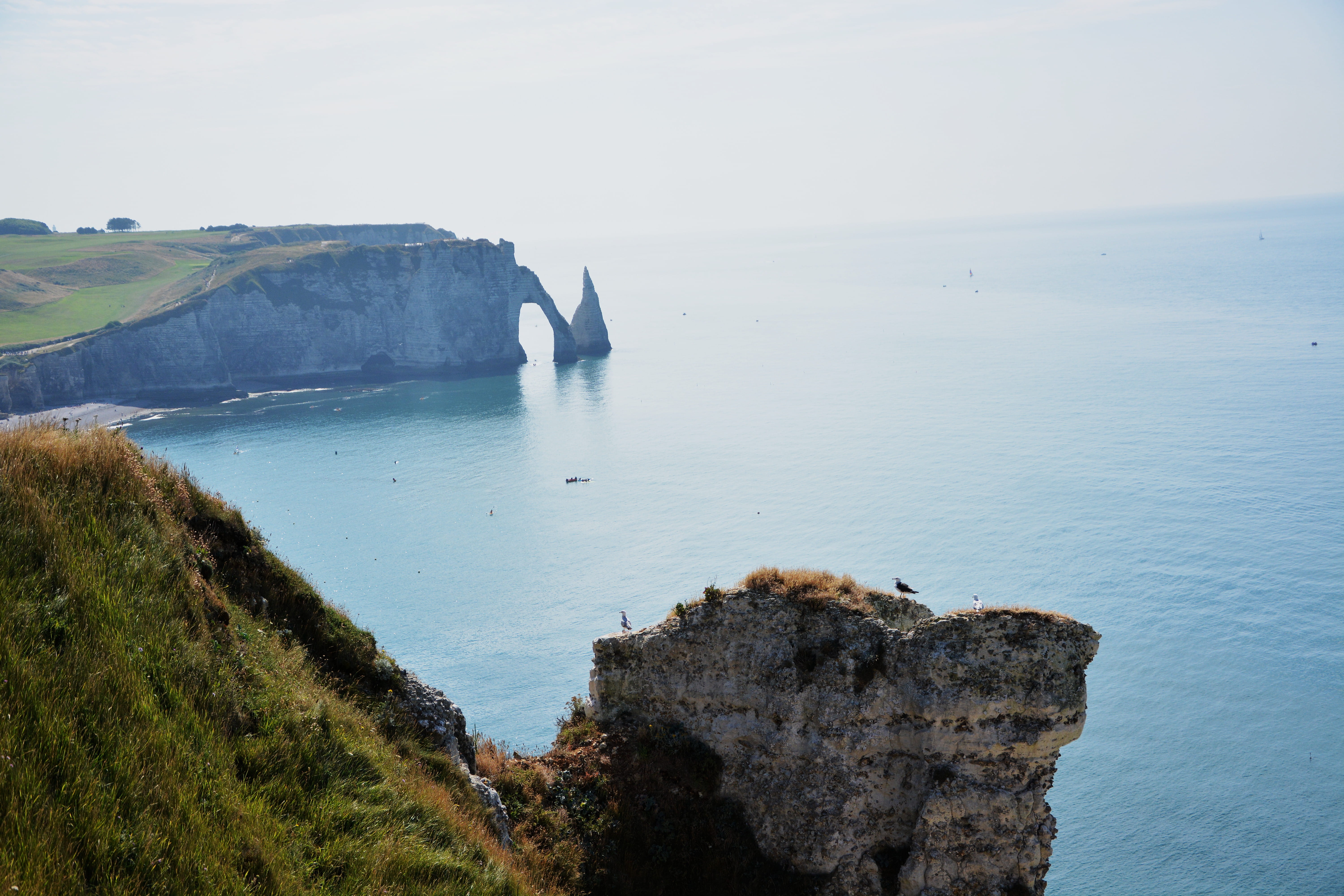 stack rock, normandy, rock, cliff, etretat, 5K, solid, land, étretat, water, tranquility, non-urban scene, beauty in nature, france, beach, day, formation, HD Wallpaper