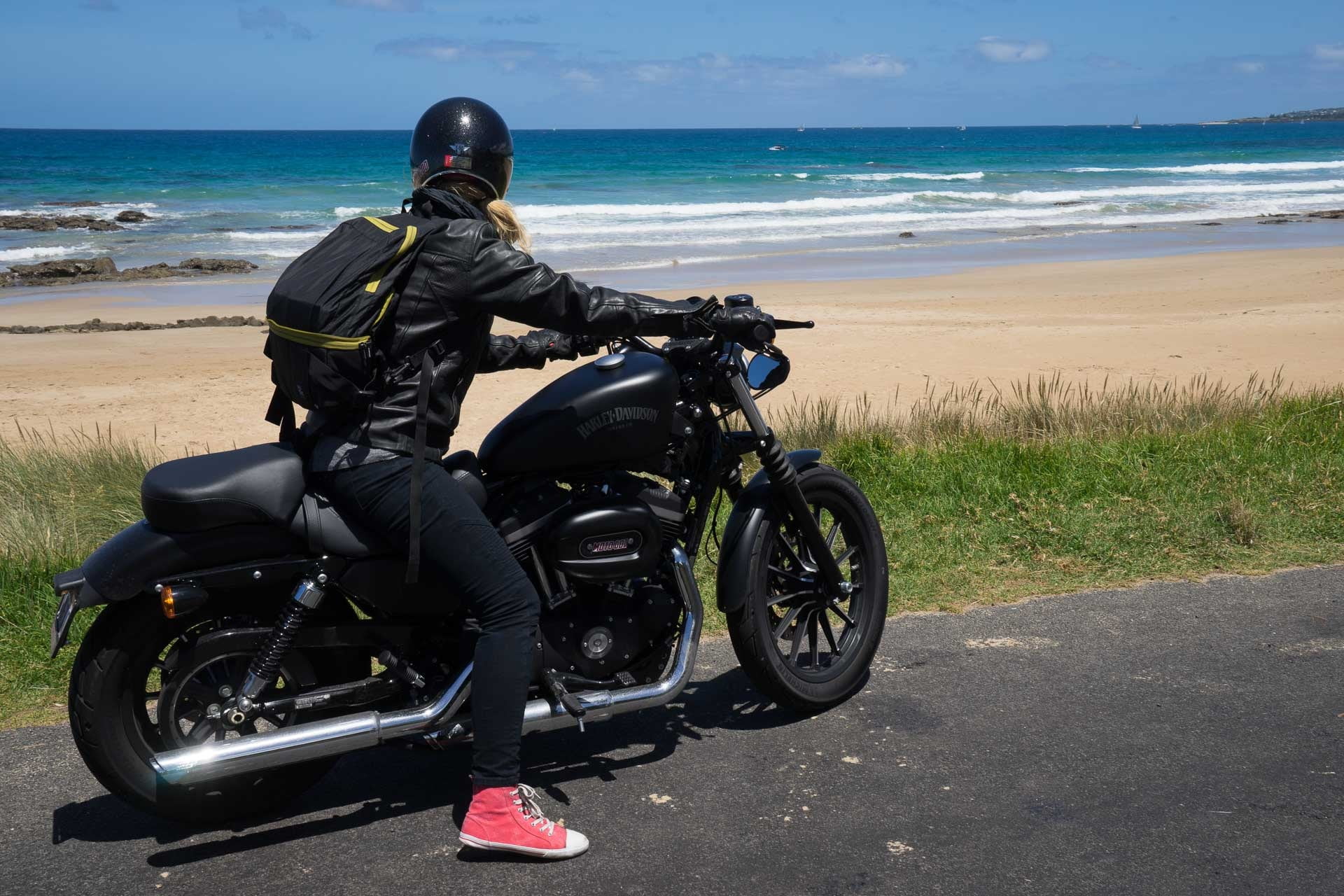 water, land vehicle, leisure activity, crash helmet, bucketlist, great ocean road, travel, girl, nature, victoria, motion, woman, biker, land, coastline, HD Wallpaper