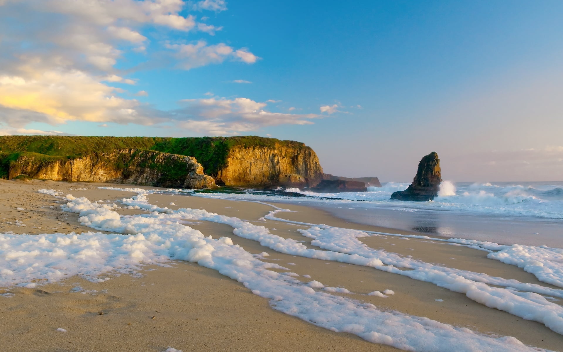 no People, portugal, beach, sunset, sky, foam, land, travel Destinations, beaches, landscape, coastline, outdoors, motion, scenics, rock - Object, waters Edge, HD Wallpaper