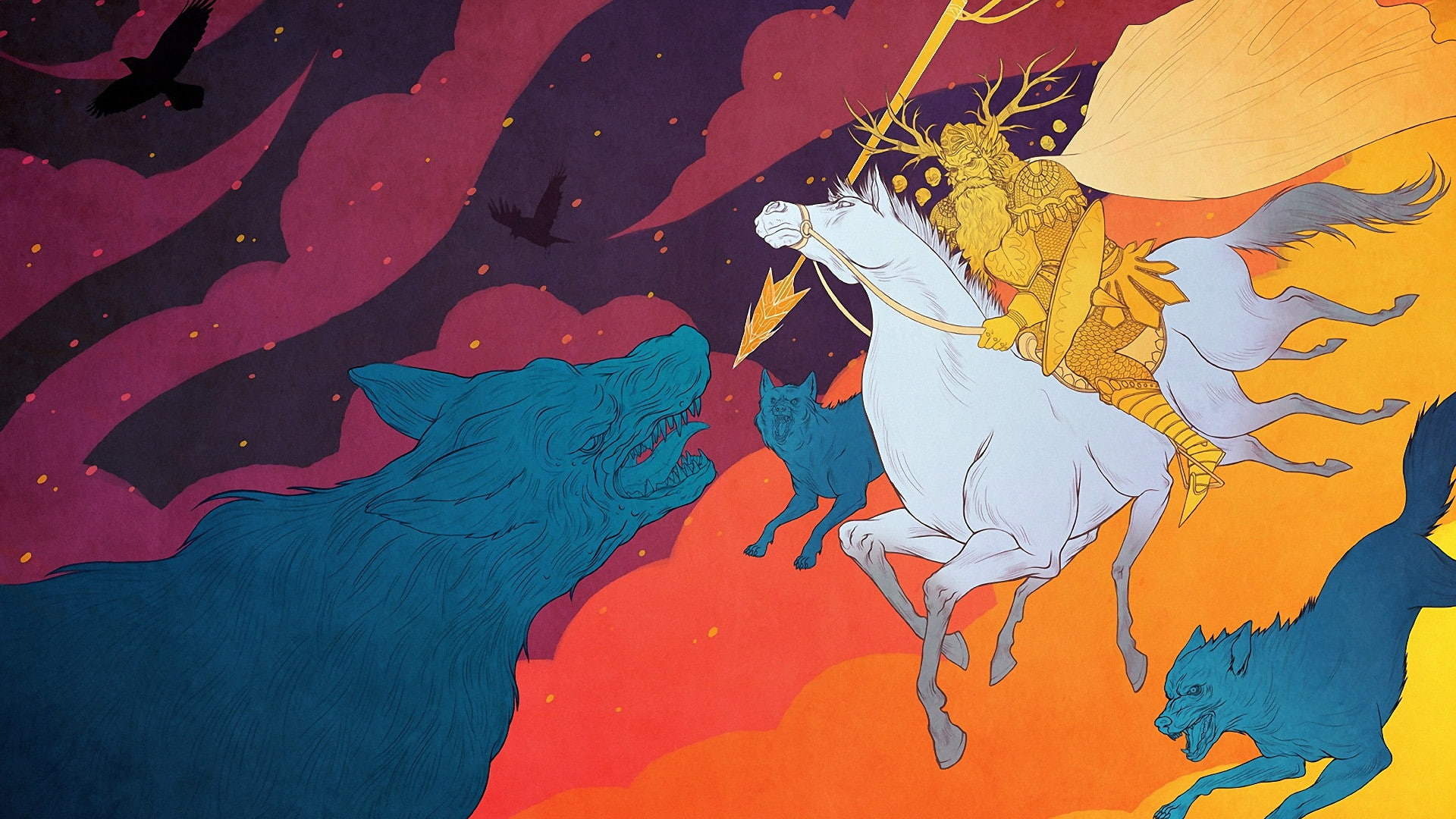 The gods, wolves, Ragnarok, battle, 1080P, Fenrir, One, HD Wallpaper