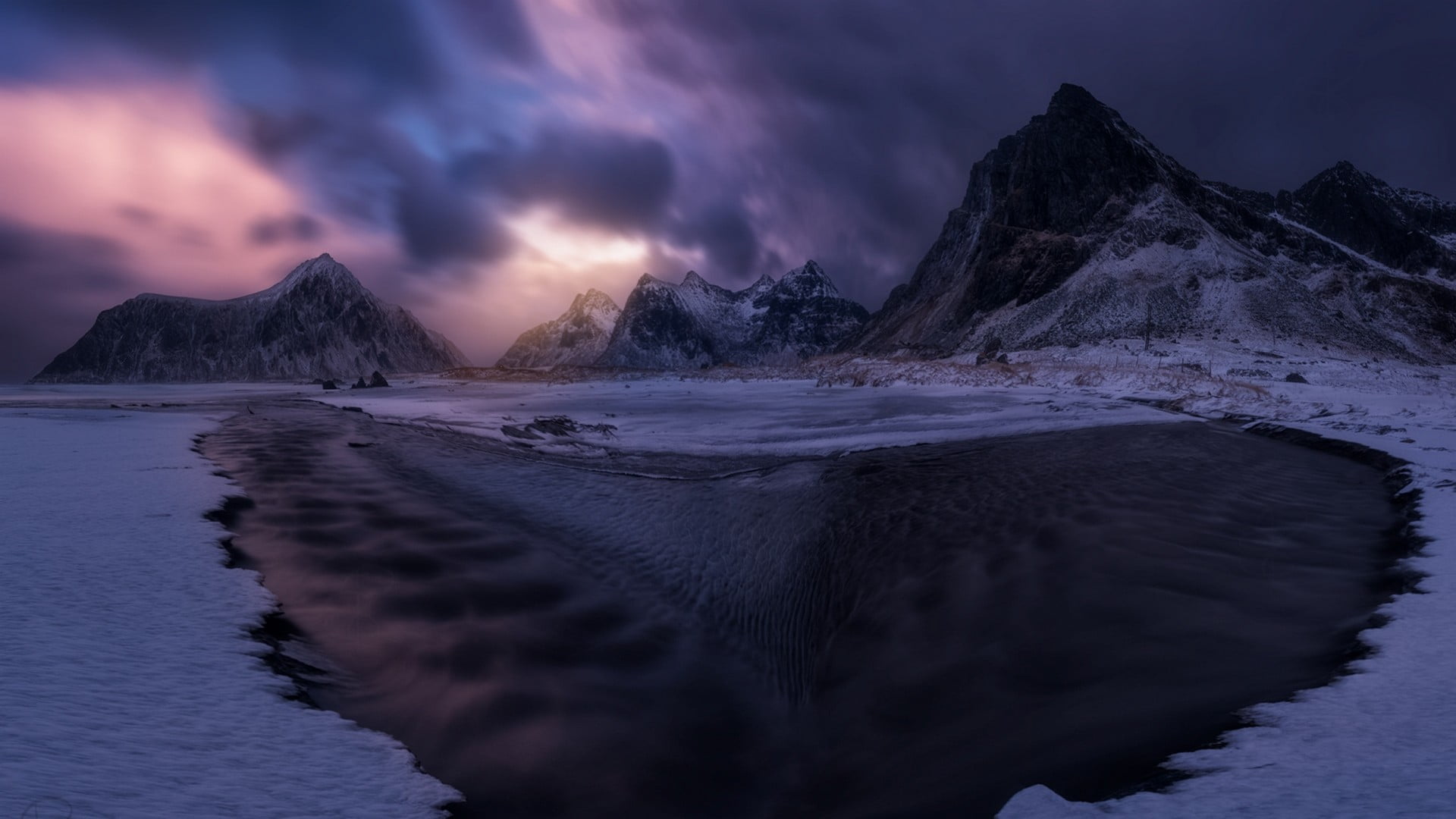 mountains, snowcapped mountain, land, landscape, photo, winter, mountain, clouds, Norway, non-urban scene, sky, scenics - nature, cold temperature, mountain range, HD Wallpaper