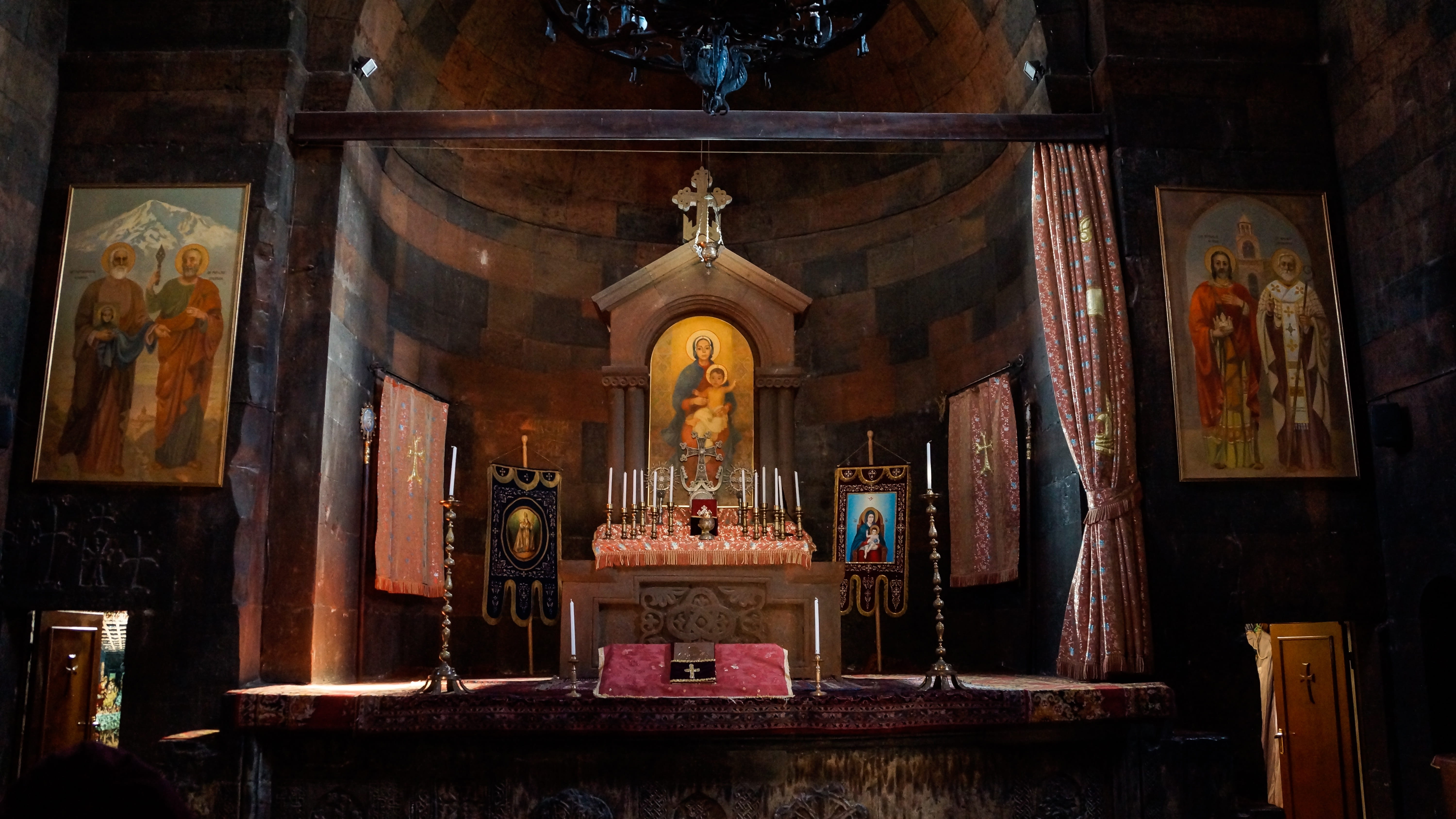 built structure, orthodox, lighting equipment, cross, religion, ancient, art and craft, monastery, medieval, shrine, asia, religious equipment, day, indoors, HD Wallpaper