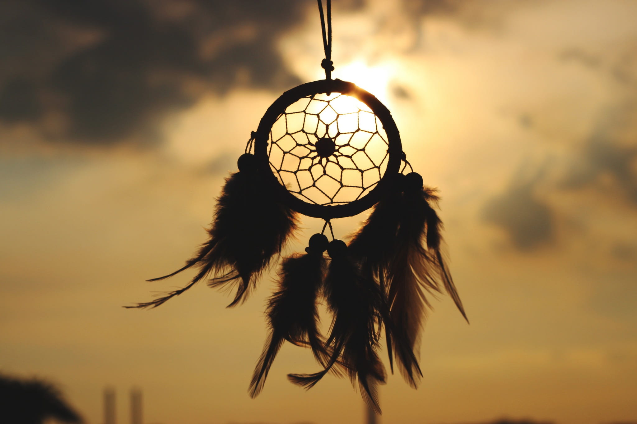 hanging, luck, close-up, craft product, dream, nature, dream catcher, blur, craft, silhouette, sunset, no people, art and craft, outdoors, dreamcatcher, HD Wallpaper