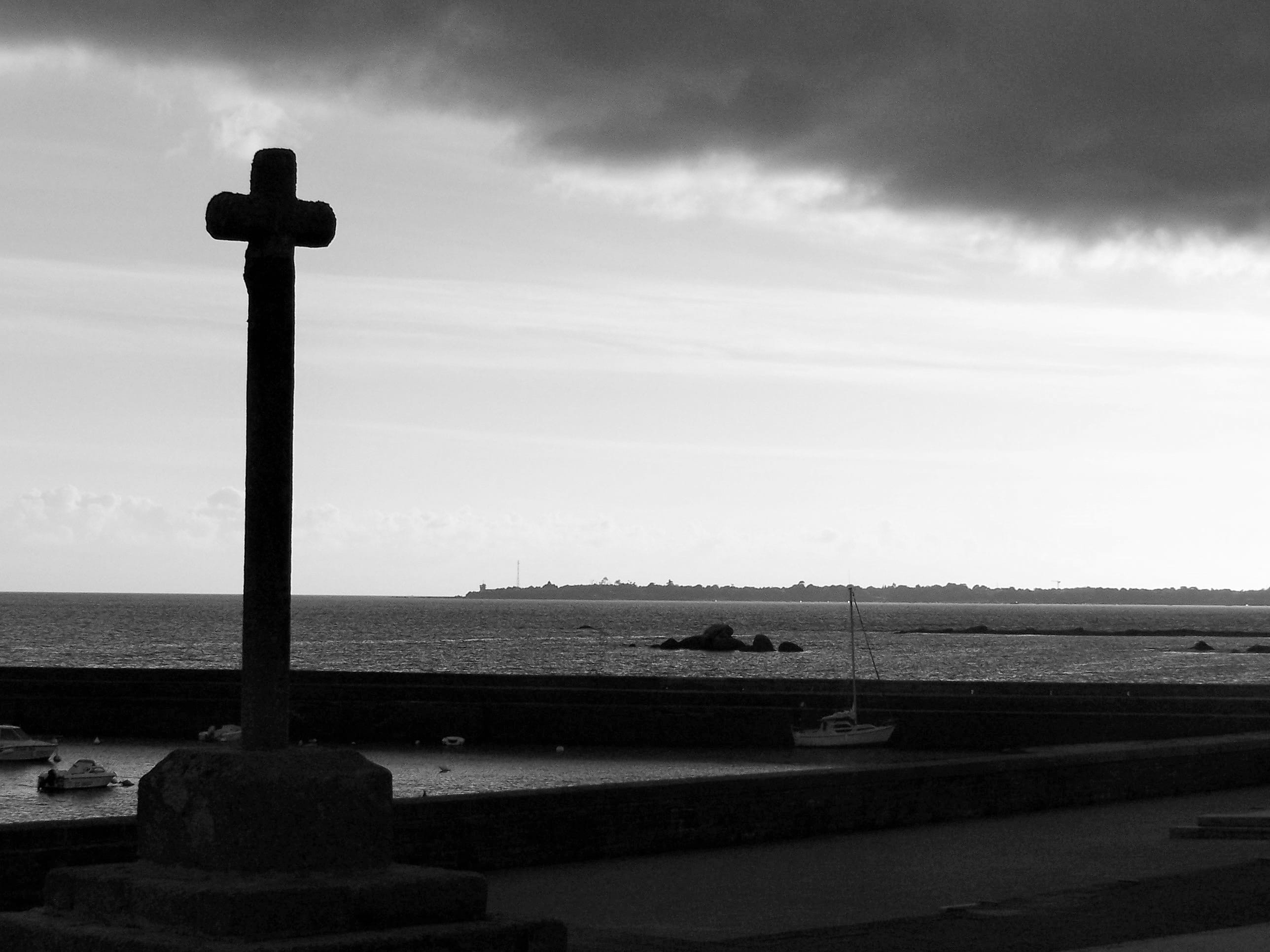 scenics - nature, tranquil scene, Calvary, Religion, nature, horizon, no people, Cross, outdoors, faith, land, black And White, cloud - sky, street, sky, HD Wallpaper