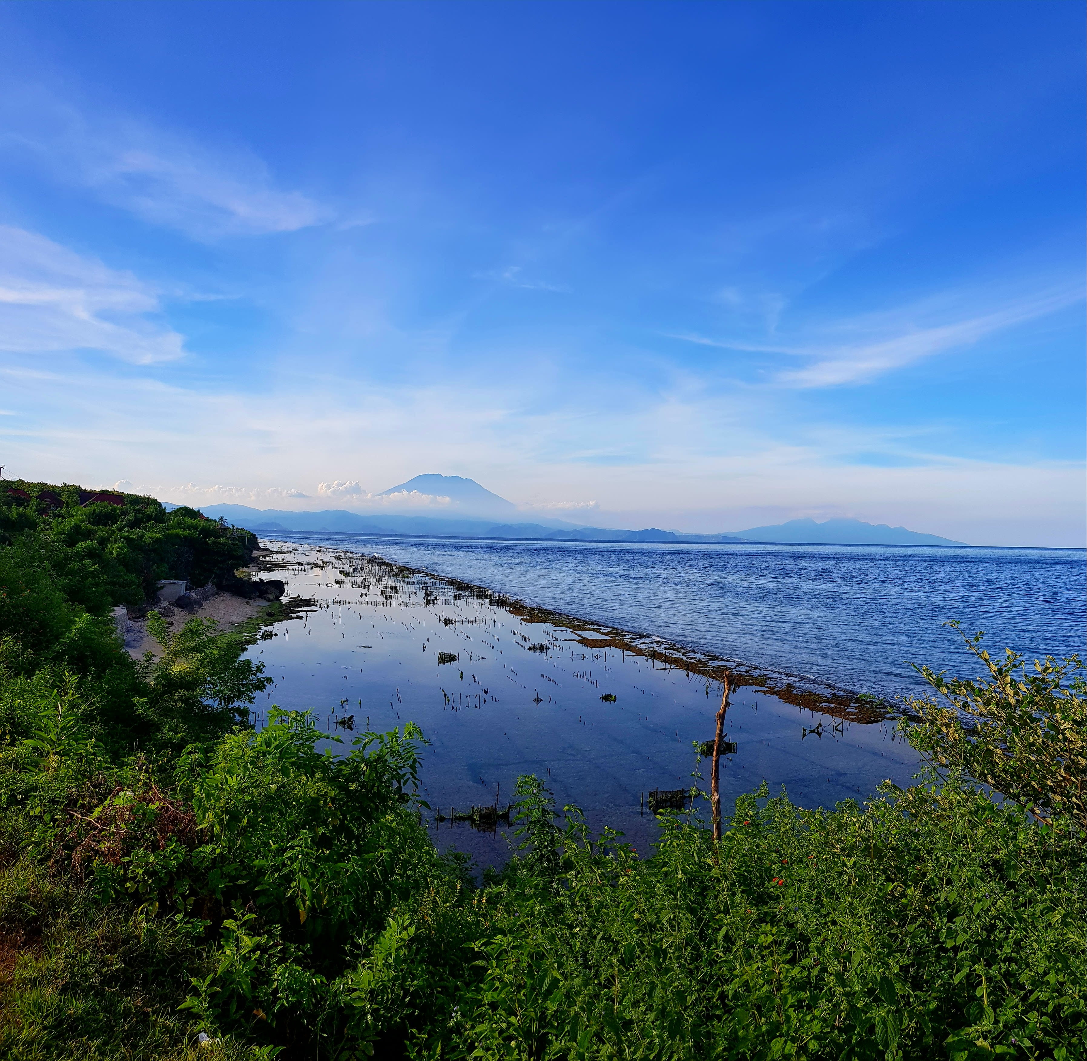 horizon over water, nusa penida, bali, beauty in nature, mount agung, reflection, tranquility, no people, sea, idyllic, day, blue, sky, 2K, outdoors, cloud - sky, HD Wallpaper