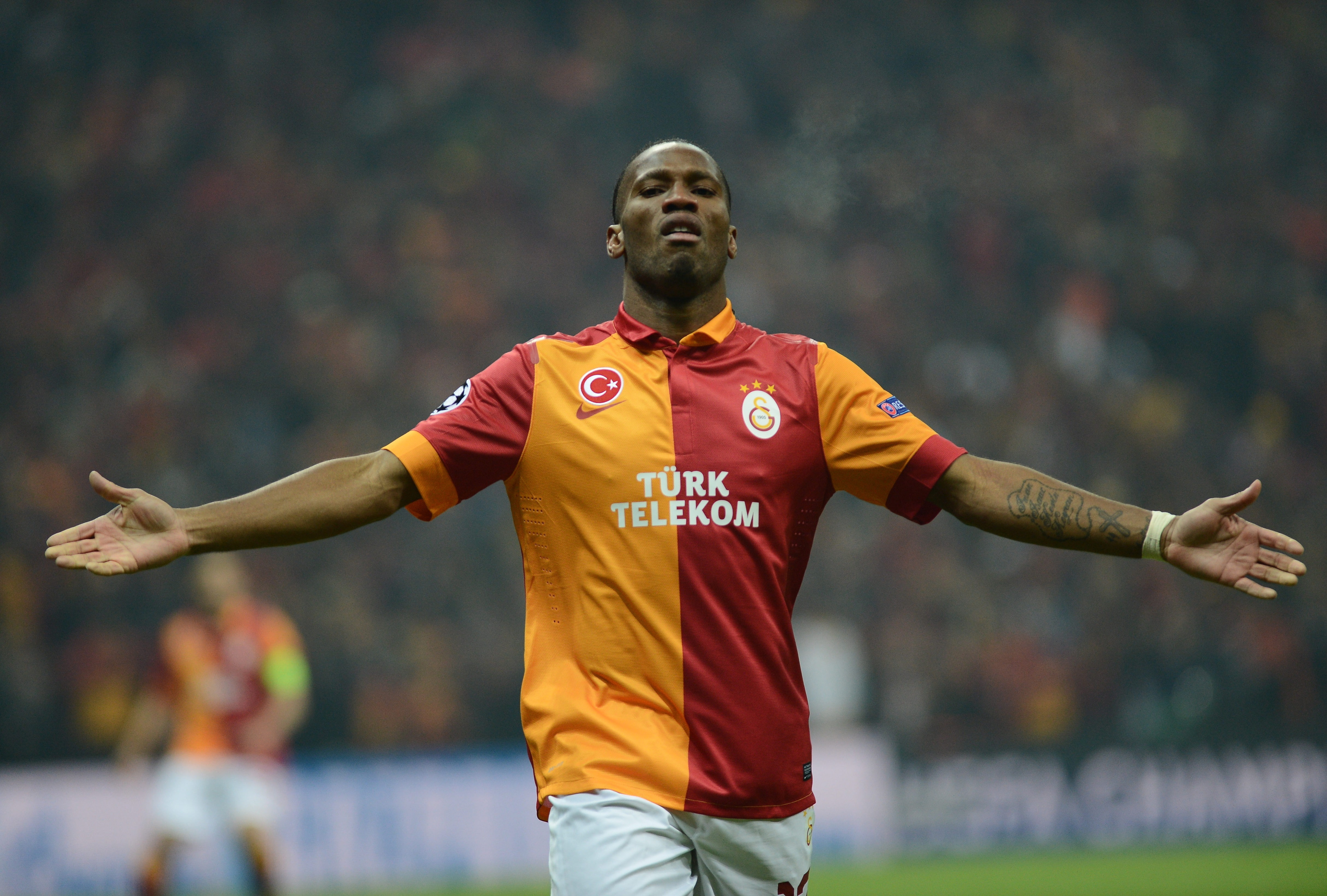 Didier Drogba, front view, 4K, athlete, competition, competitive sport, sportsman, arms raised, Turkey, human limb, one person, day, sport, Galatasaray S.K., HD Wallpaper