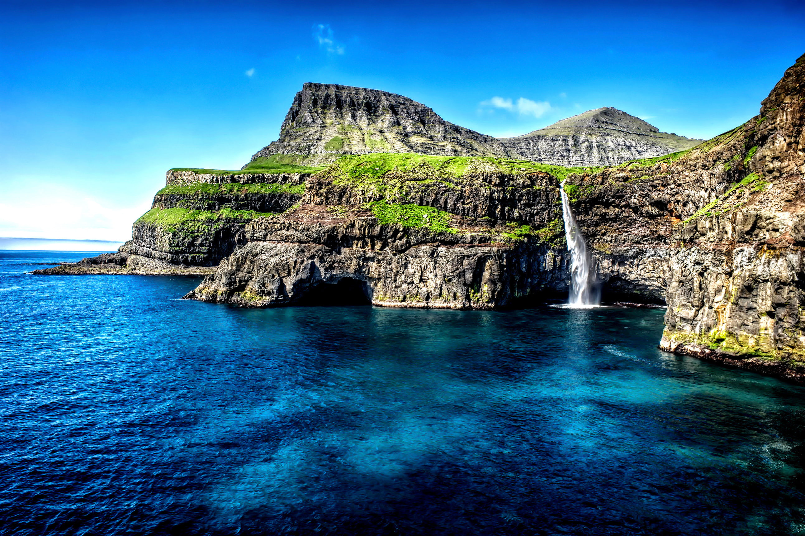 Gasadalur, Denmark, Faroe Islands, 2K, Waterfall, HD Wallpaper