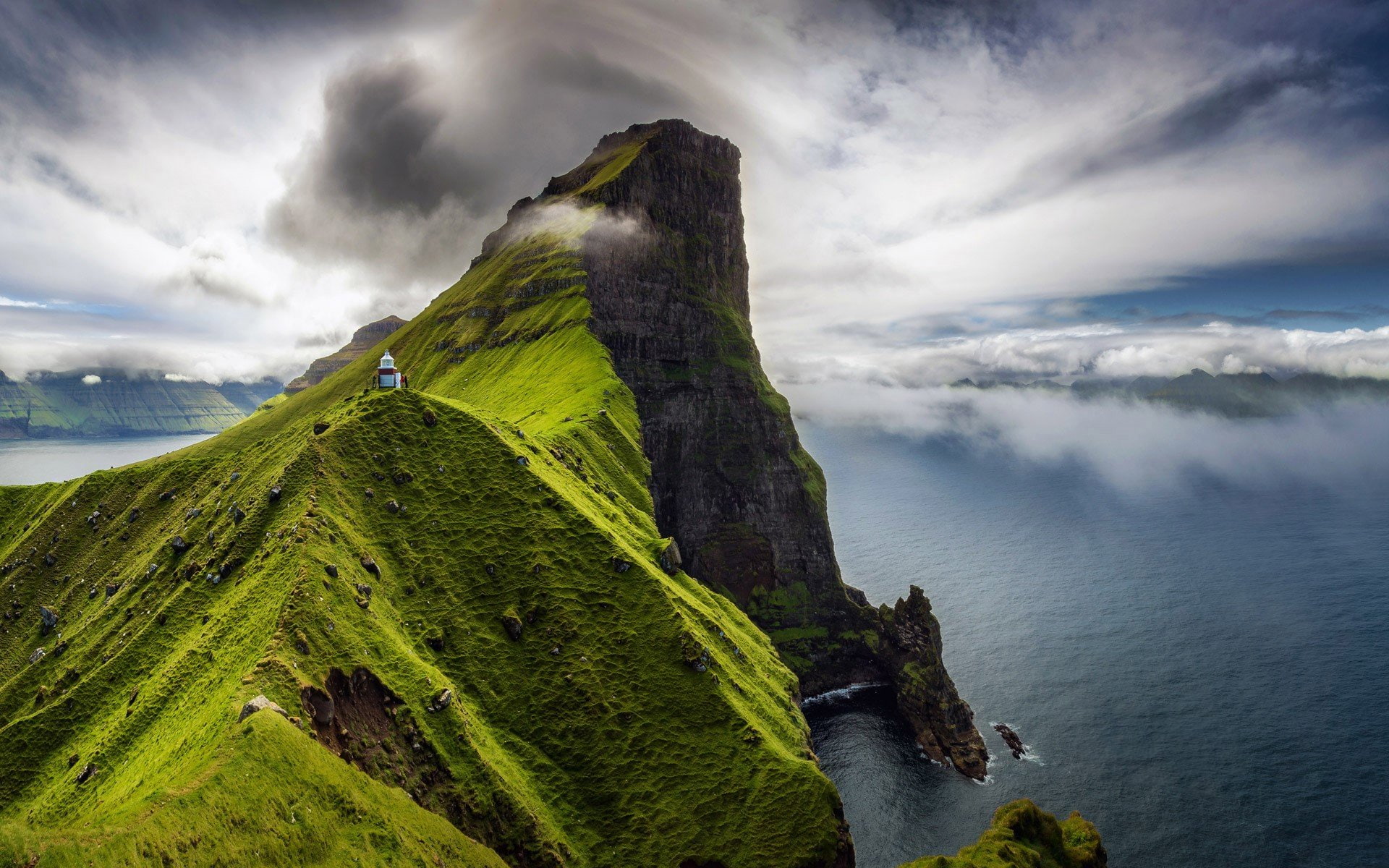 travel destinations, solid, Faroe Islands, land, scenics - nature, sea, beauty in nature, landscape, sky, Cliff, nature, 1080P, water, outdoors, cloud - sky, HD Wallpaper