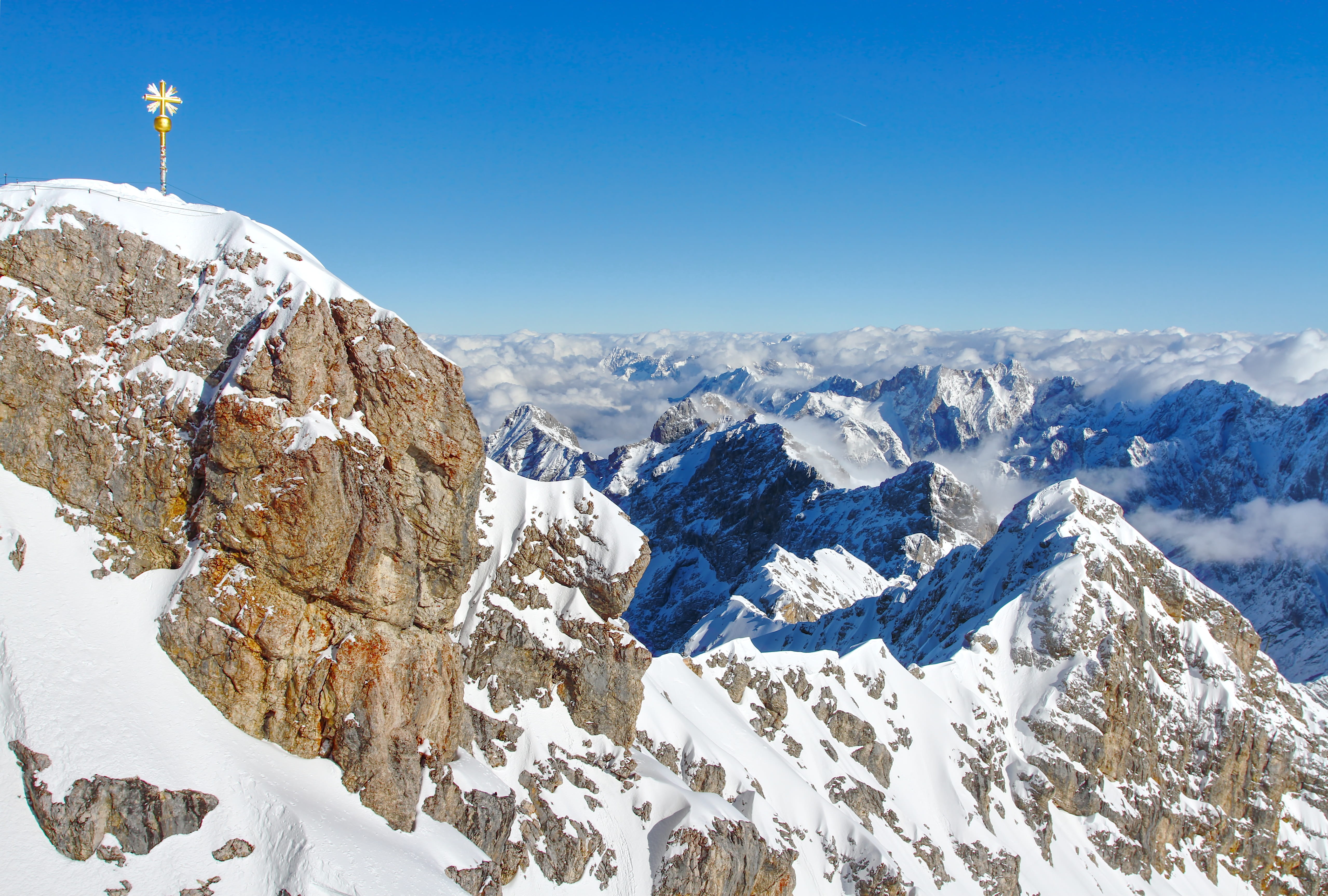 outdoors, environment, winter, weather stone, scenics - nature, 4K, mountain range, blue, mountain peak, nature, zugspitze, mountains, mountain, outlook, HD Wallpaper