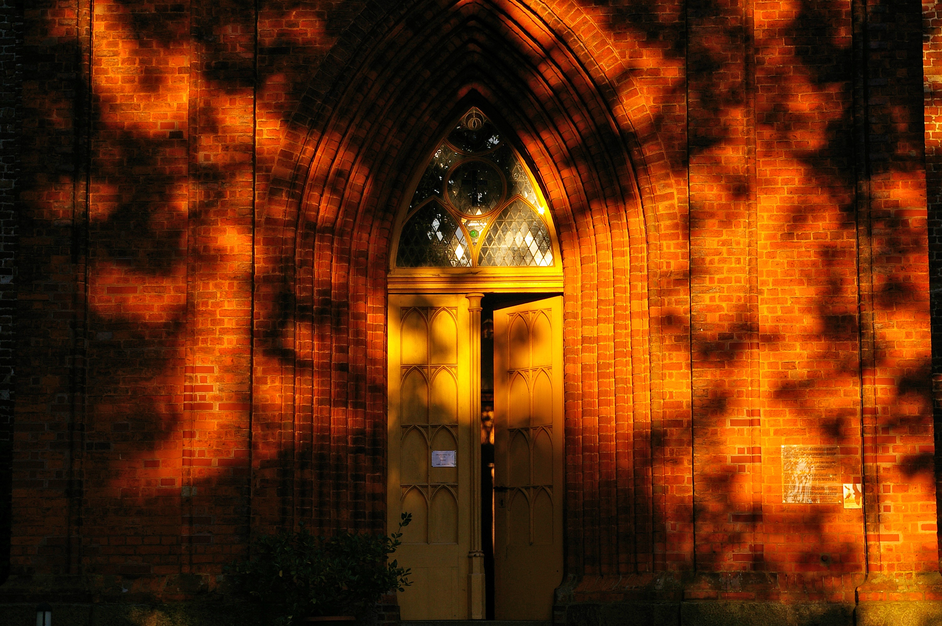 closed, window, lighting equipment, history, illuminated, twilight, chapel, place of worship, sunlight, church entrance, indoors, faith, brick wall, religion, HD Wallpaper