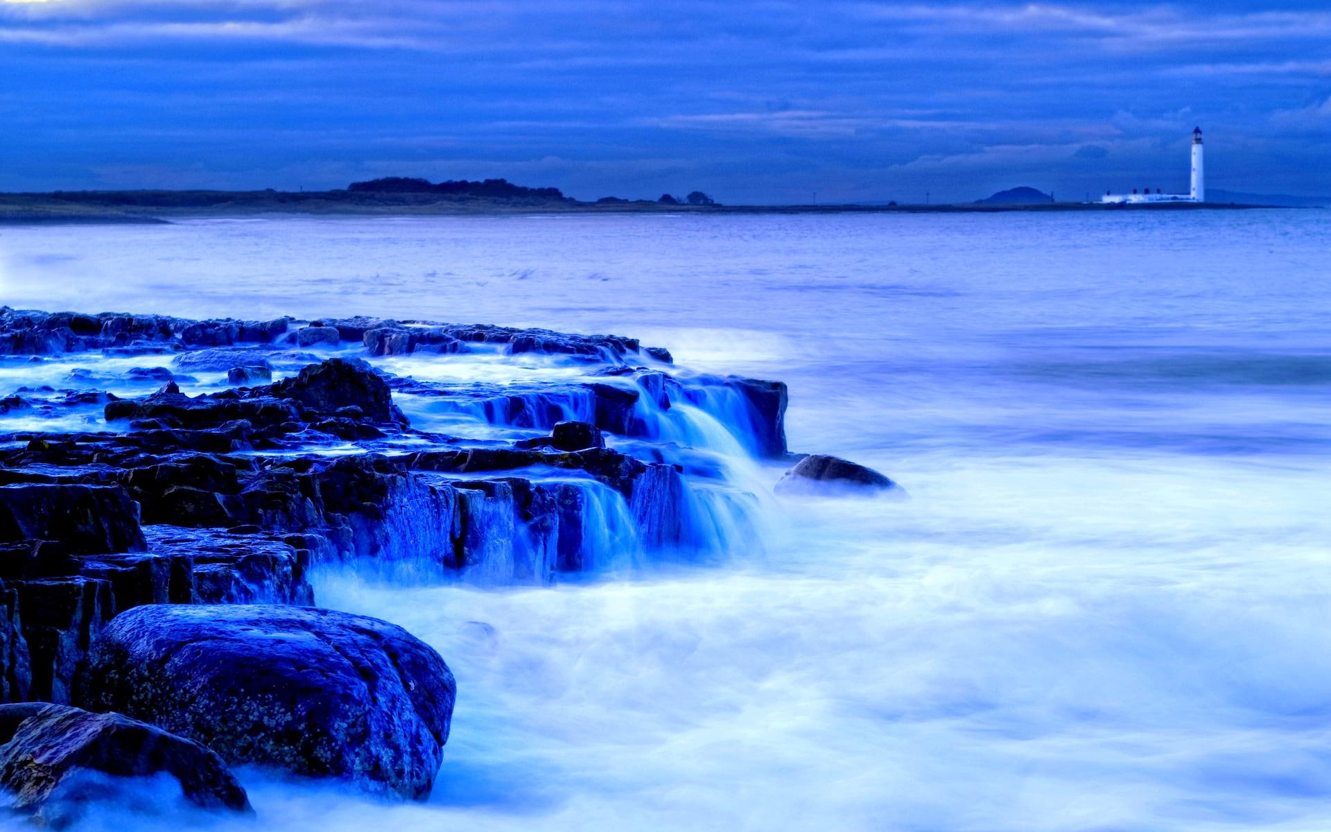 surf, shore, clouds, evening, lighthouse, away, light, house, scotland, great britain, distant, sea currents, 1080P, view, rocks, HD Wallpaper