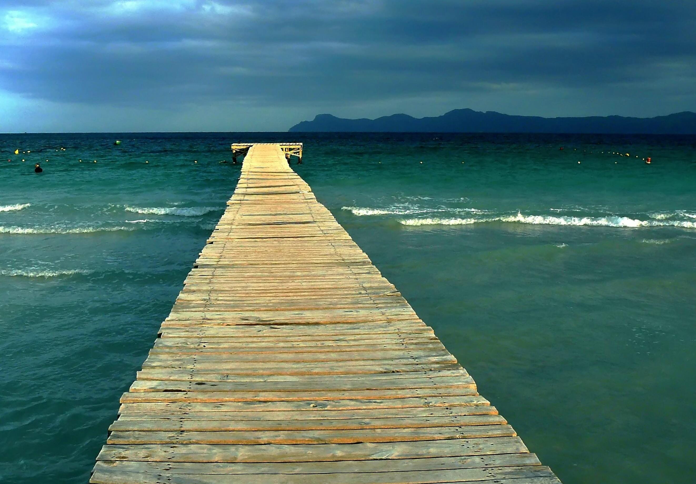 horizon over water, spain, waters, cloud - sky, beauty in nature, tranquility, summer, wood - material, 2K, wood paneling, wood, beach, pier, vision, abendstimmung, HD Wallpaper