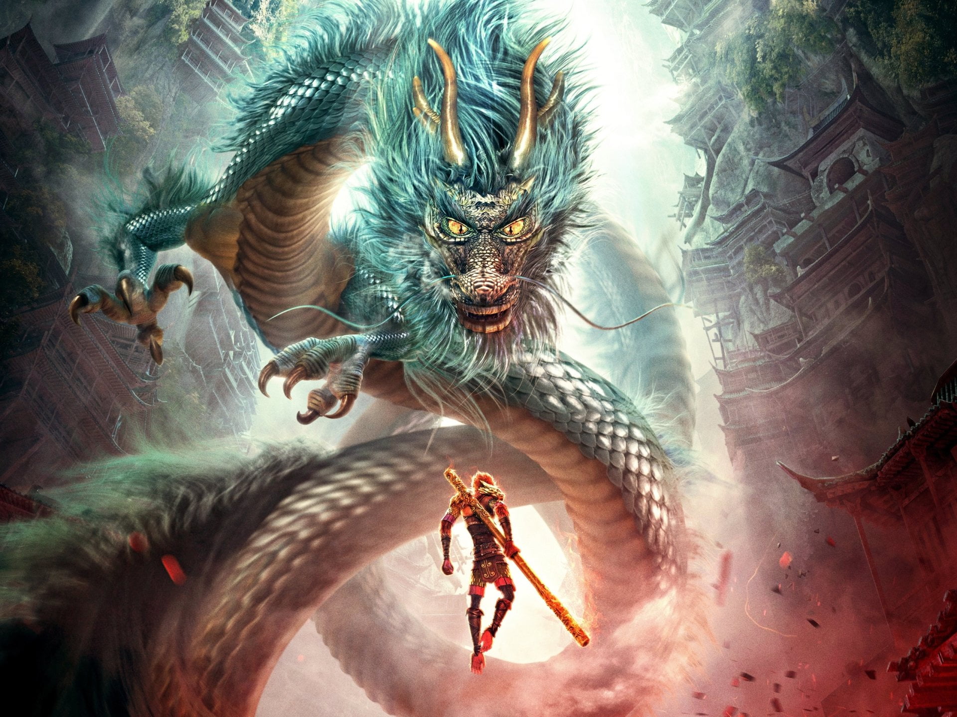 nature, Dragon, outdoors, government, fighting, 1080P, fear, animal body part, animals in the wild, people, human body part, animal wildlife, Monkey King: Hero is Back, HD Wallpaper