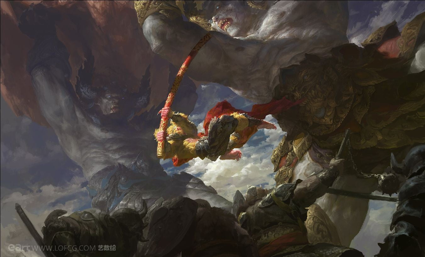 Sun Wukong, physical geography, cloud - sky, outdoors, solid, female, eroded, illustration, no people, Wukong, nature, rock - object, rock formation, tranquility, HD Wallpaper
